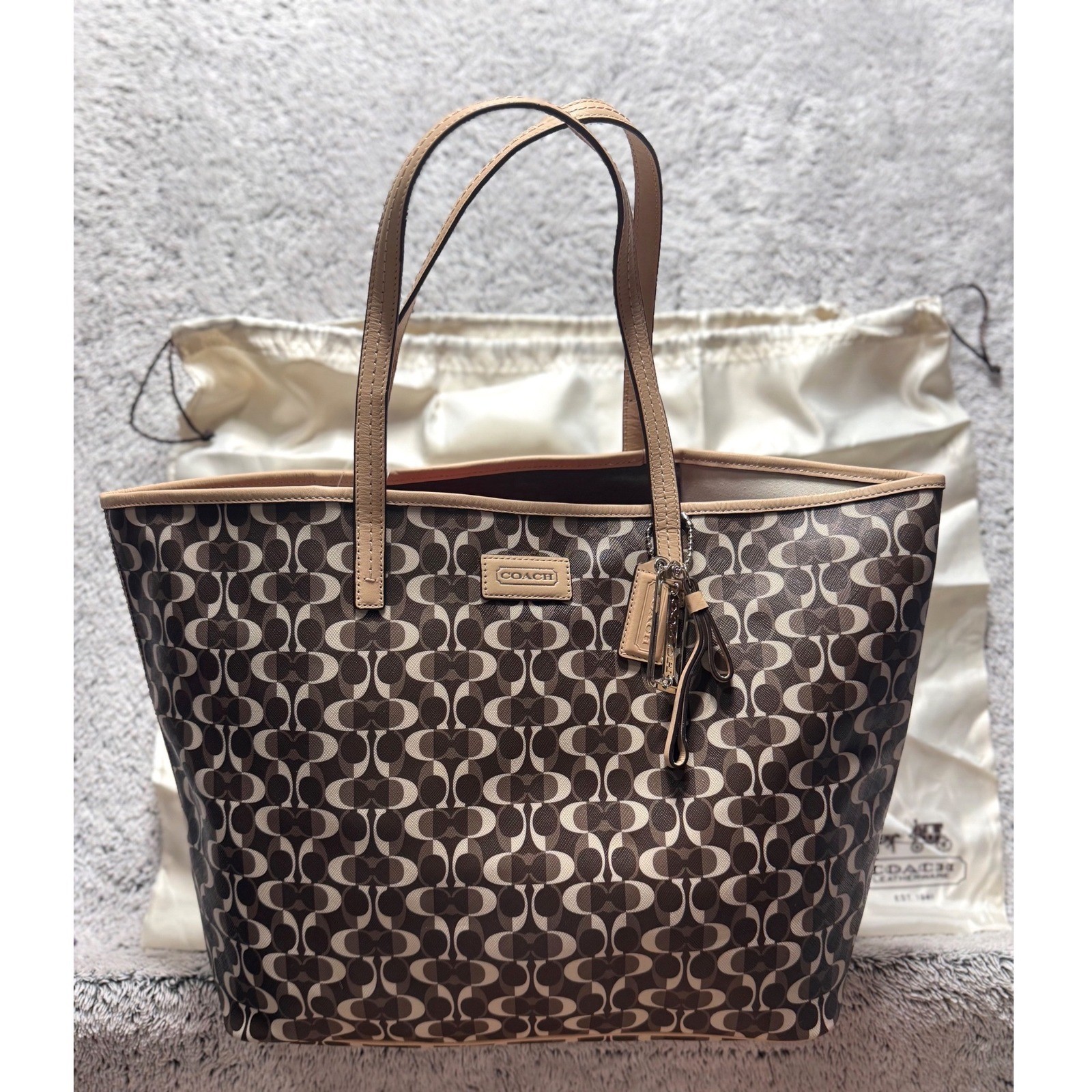 Coach 2013 Park Metro Splt Signature Tote Brown Tan Leather Trim F25673 NWT Read