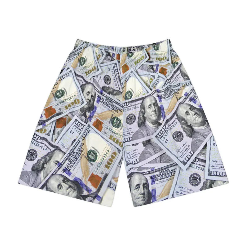 Money Hundred Dollar Bill Hawaiian Shorts Mens Beach Summer Casual