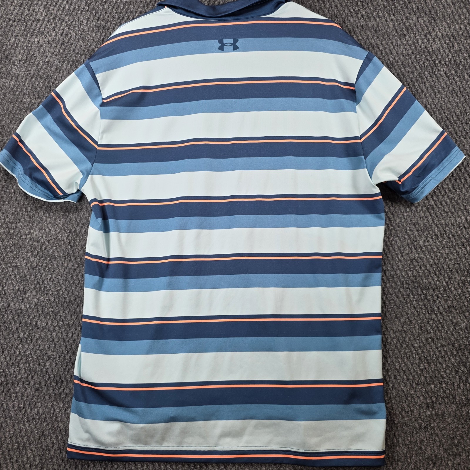 Under Armour Playoff Polo Shirt Mens XL Blue Coral Striped Loose Fit Golf Casual