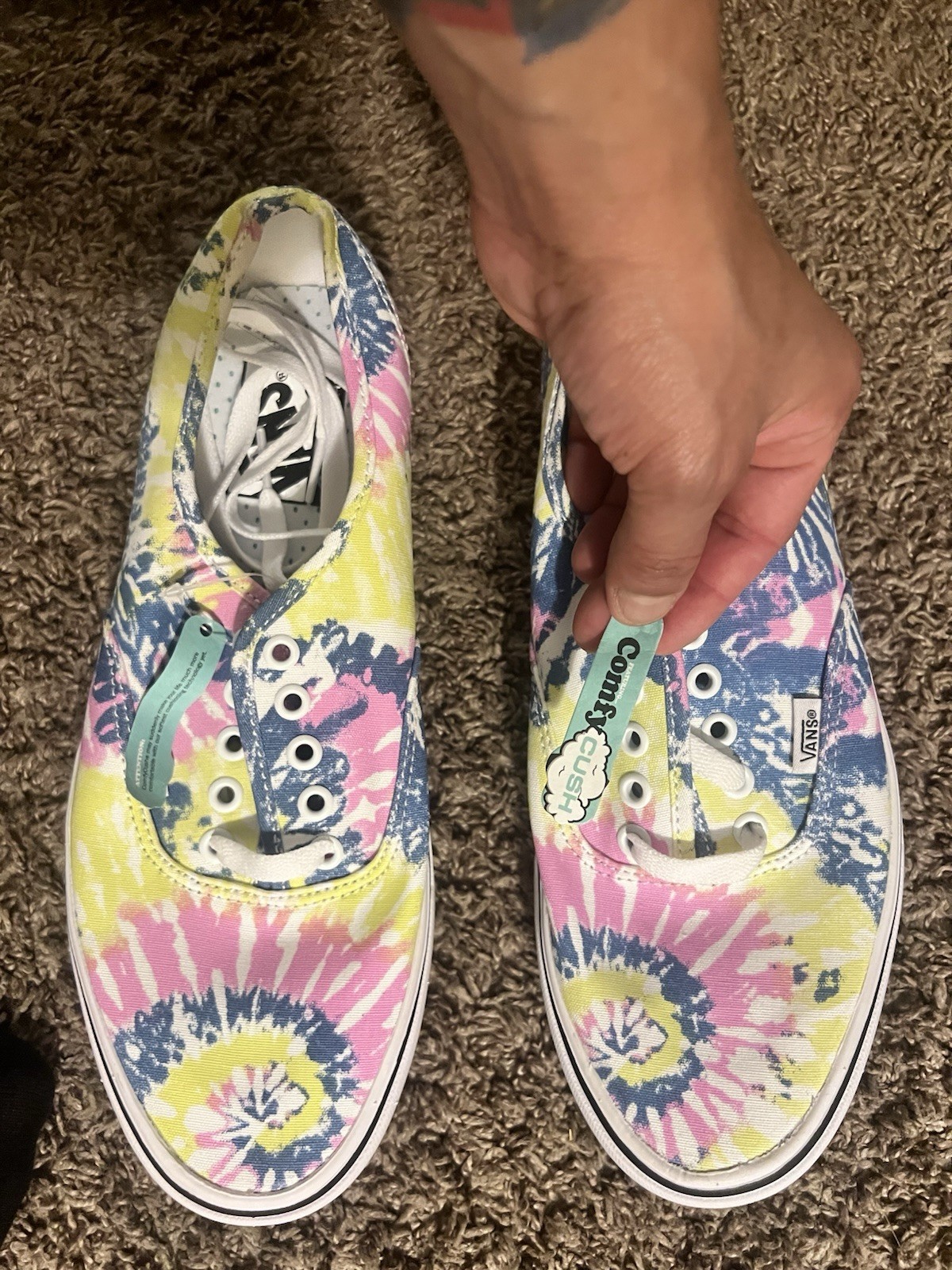 Vans ComfyCush Authentic Tie Dye Canvas Low Top Lace Up Sneakers Rubber Sole