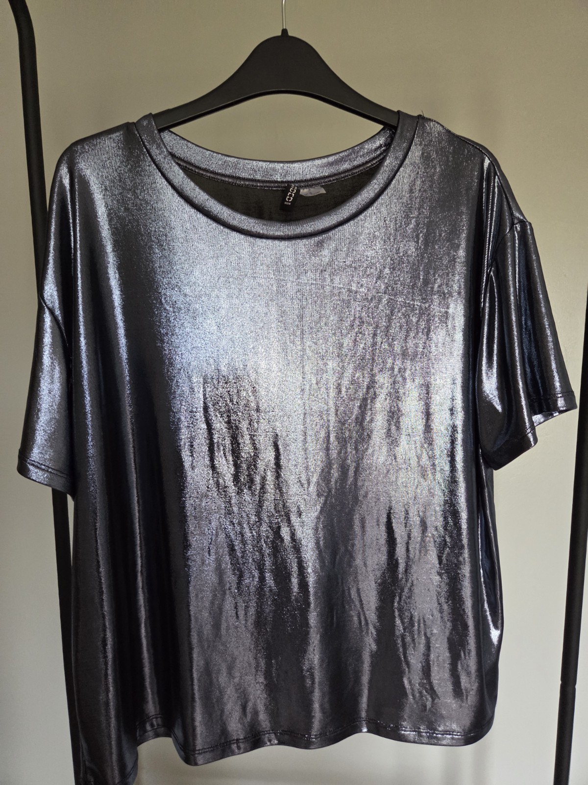 Elegant Slinky Metallic Aluminium H & M TOP blouse T Shirt Evening Party Rare M