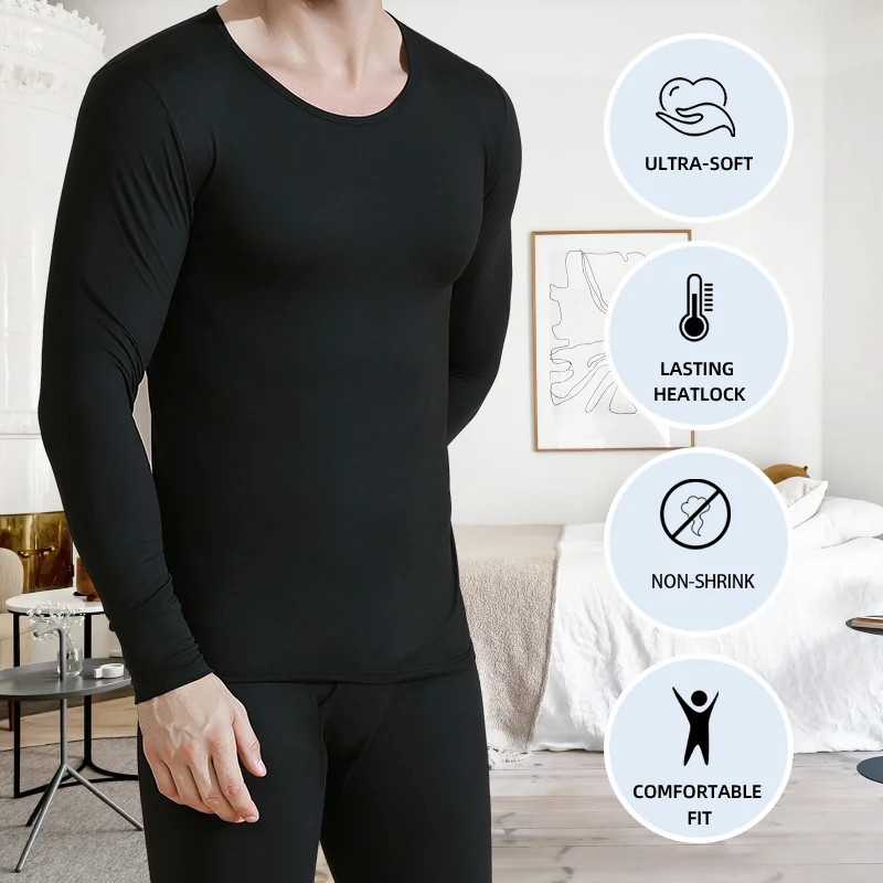 Men’s Seamless Thermal Underwear Thickened Fleece Lined Soft Warm Set Long Johns