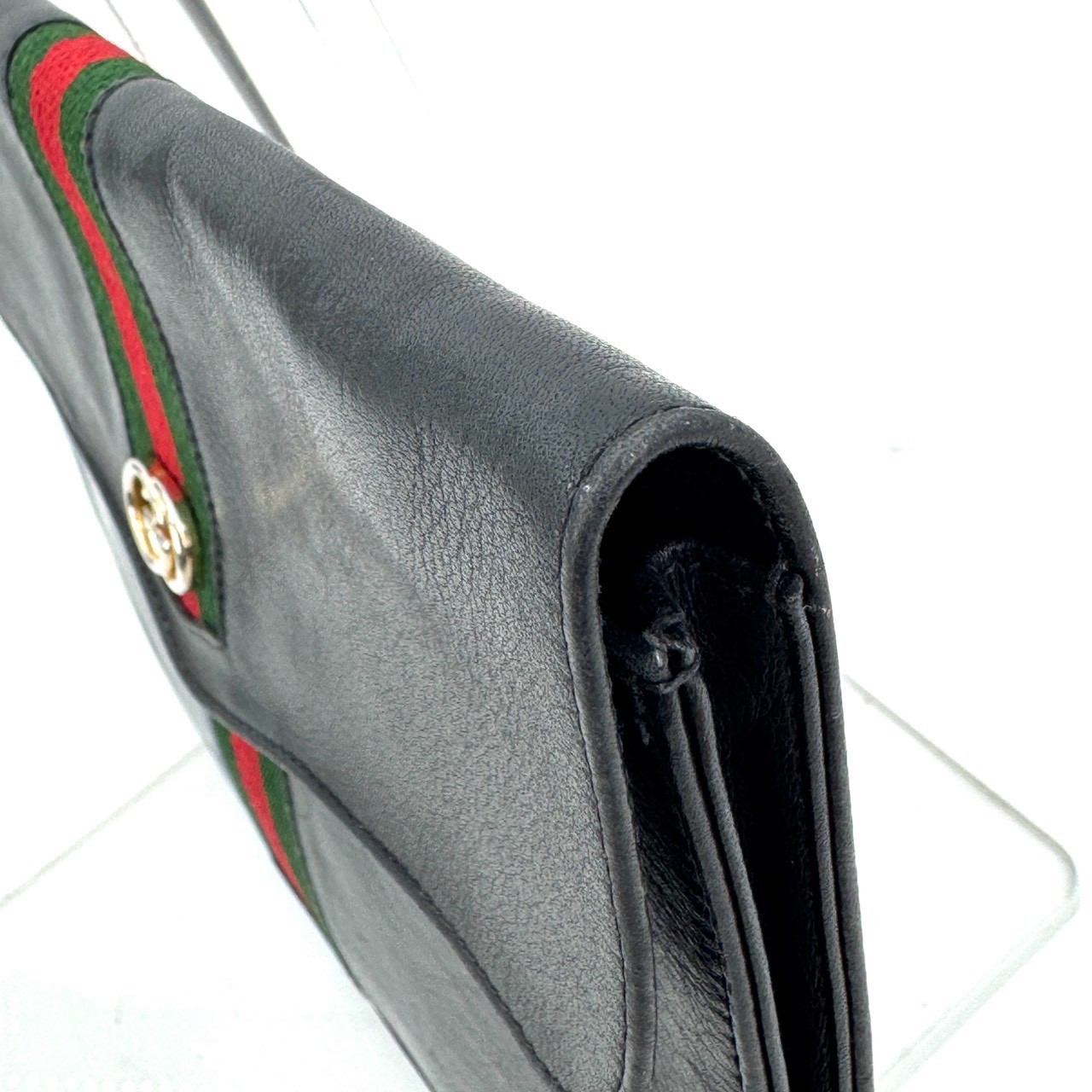 Vintage Gucci Sherry Line Clutch Bag Pouch Black Leather Authentic From Japan