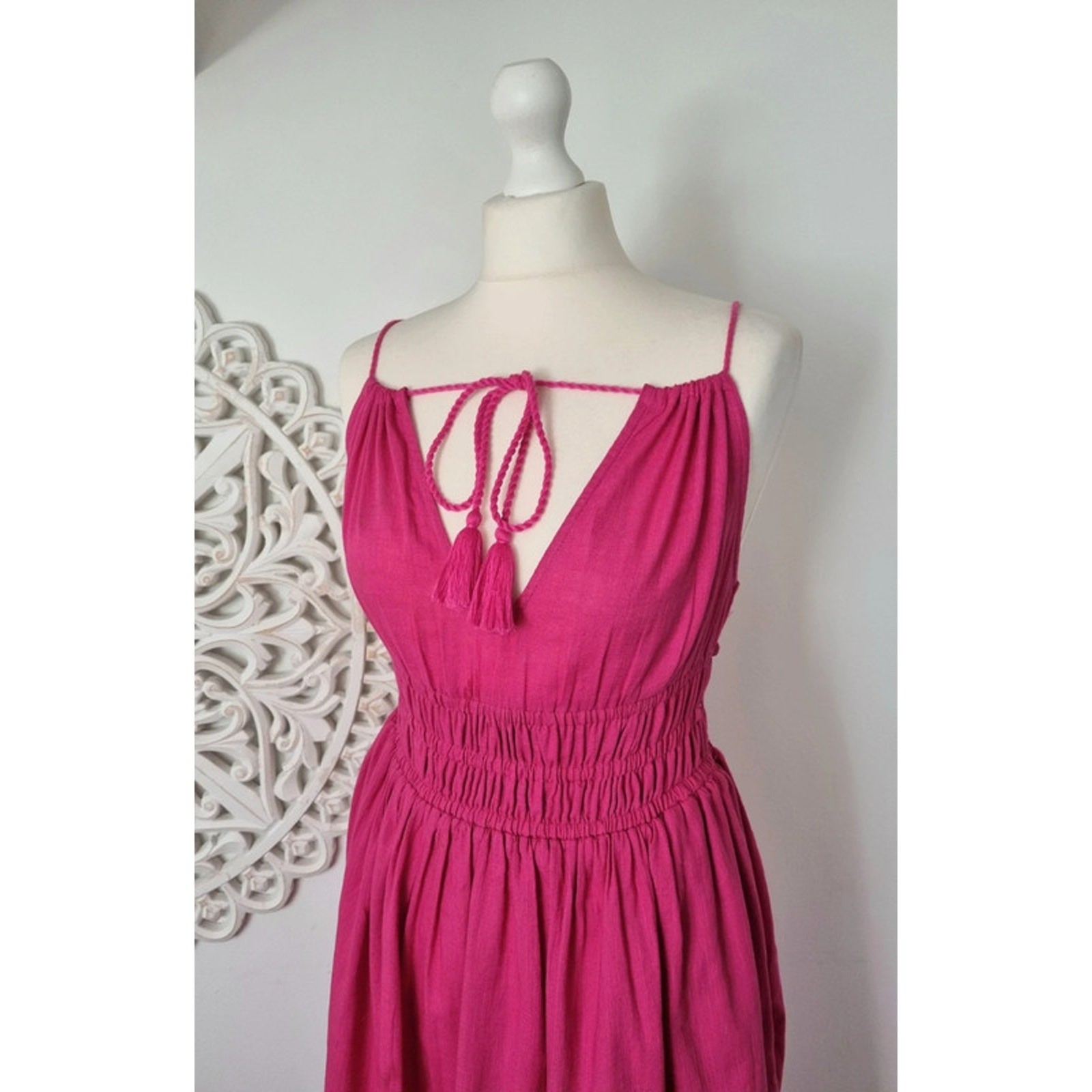 Accessorize Women’s Pink Long Cotton Summer Dress Size Small (Fits 8,10,12)