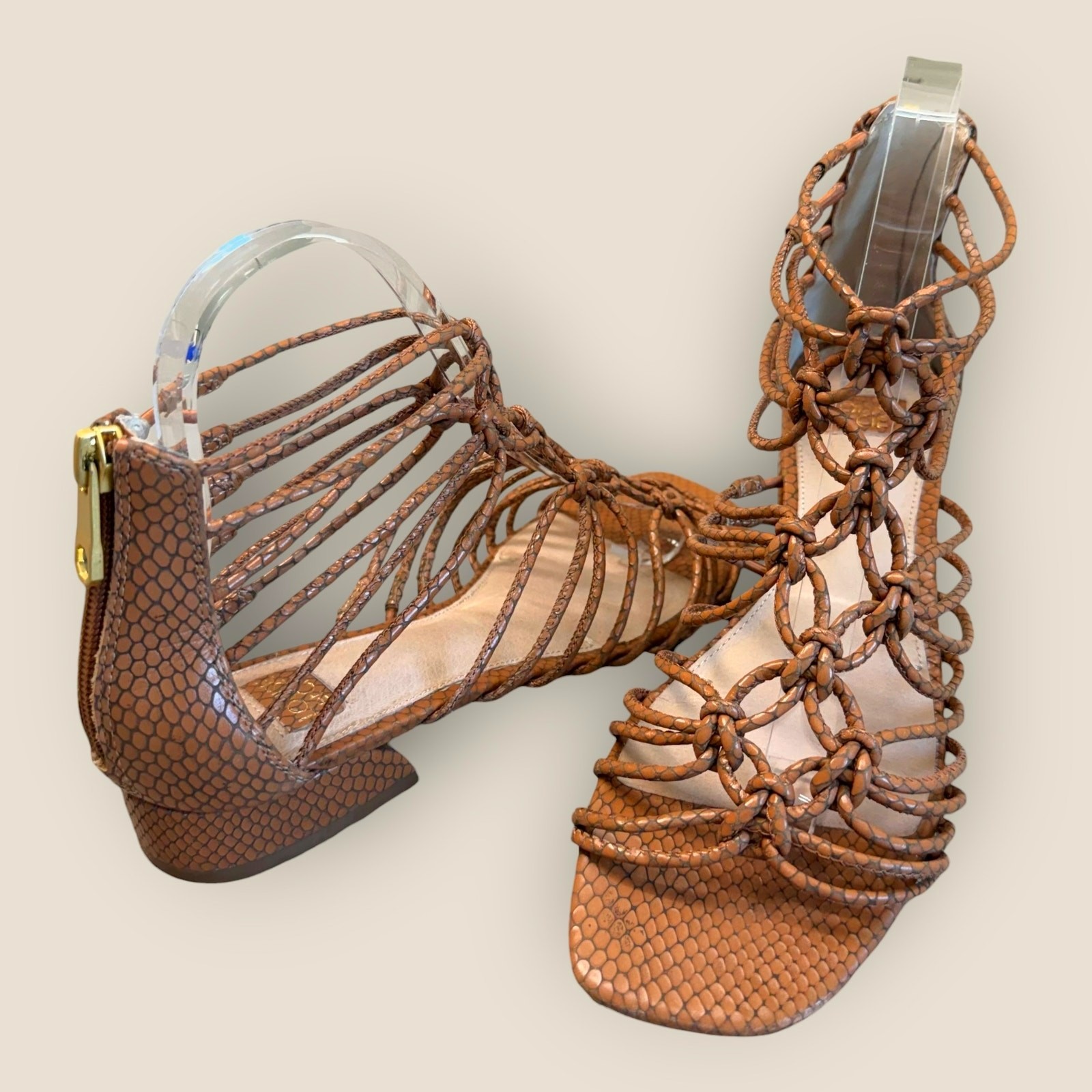 Louise et Cie Leather Gladiator Braided Strappy Sandals Womens 7.5M Brown Cognac