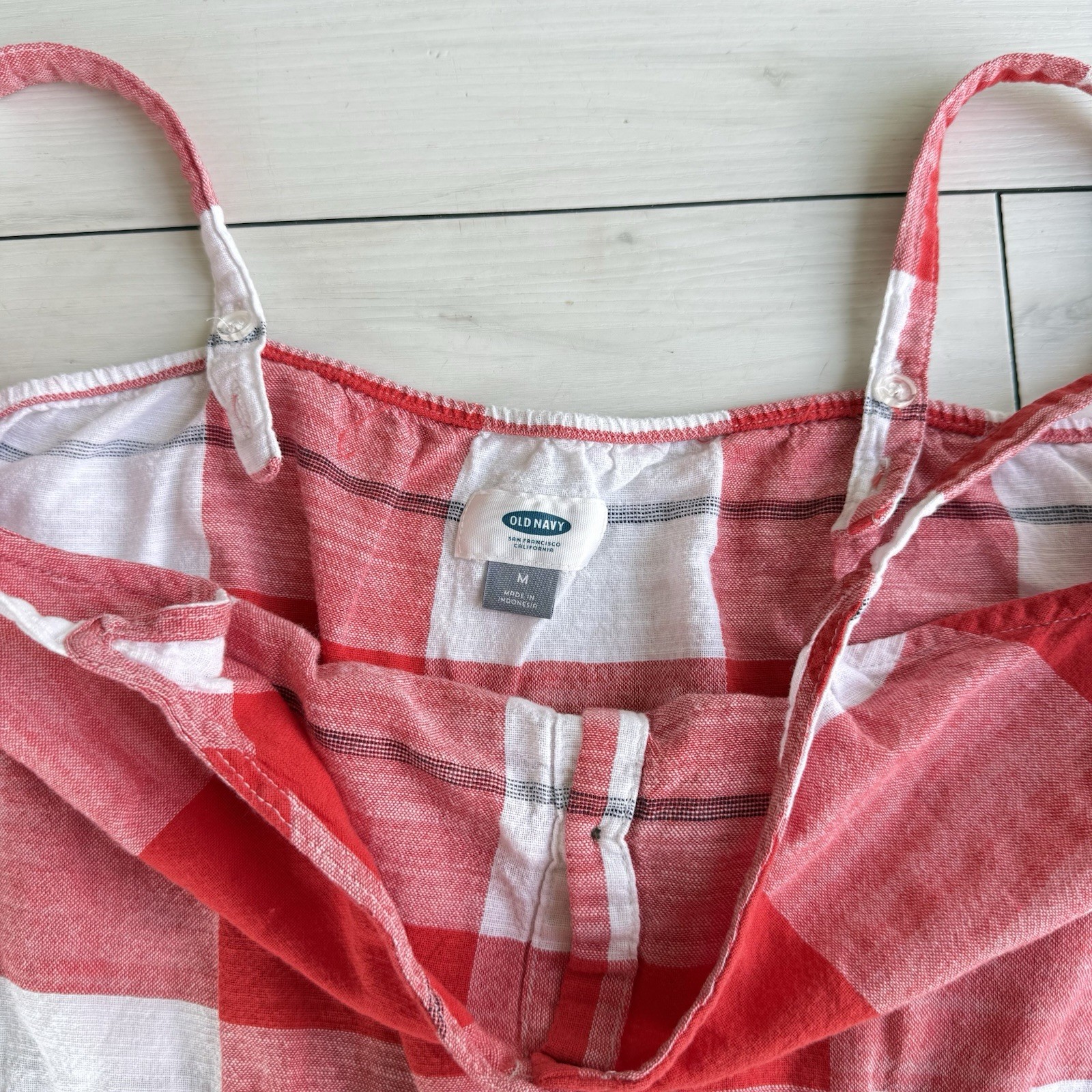 Old Navy Womens M Red White & Blue Plaid Sleeveless Shorts Romper 100% Cotton