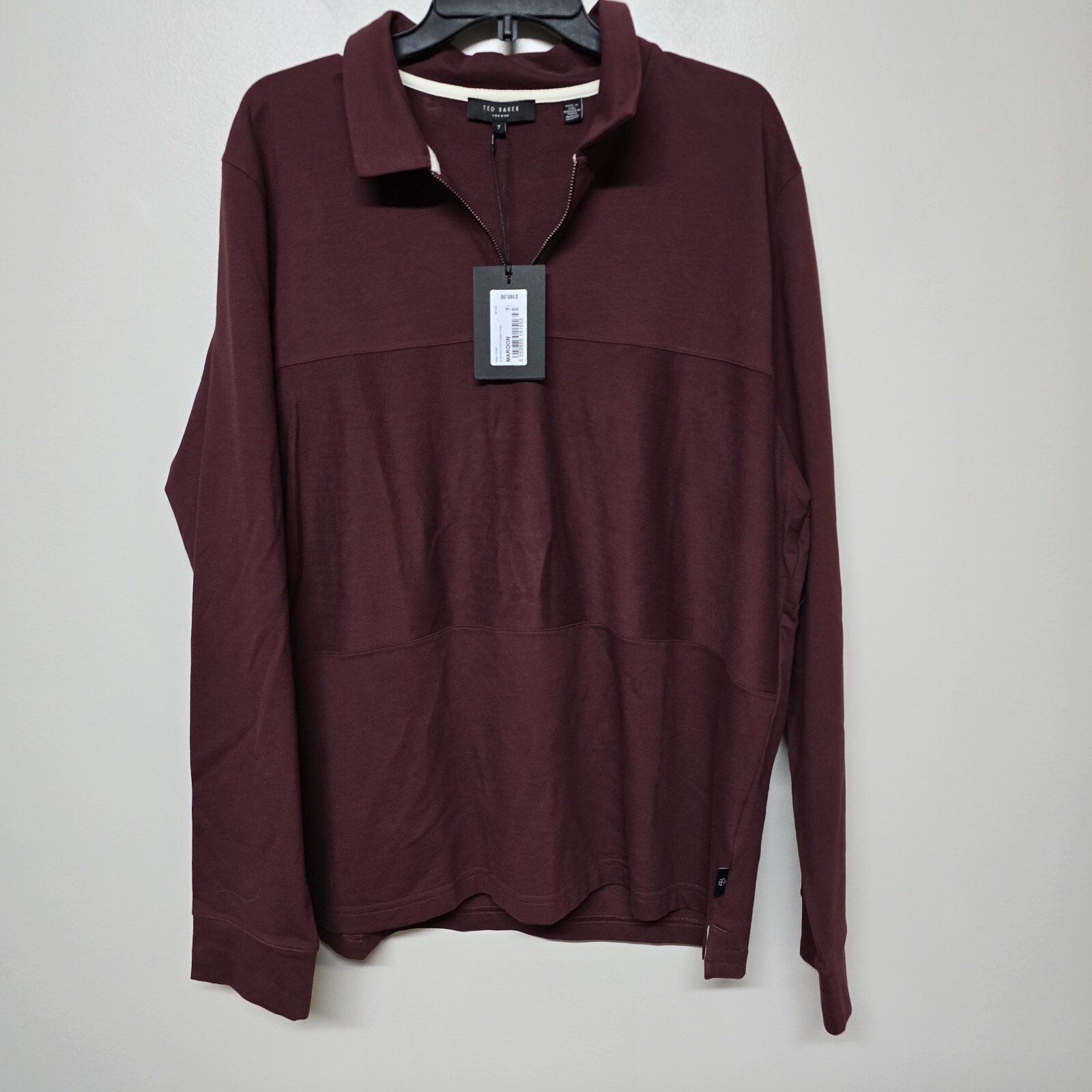 Ted Baker London Mens MMB-LYDNEY Maroon 1/4 Zip Long Sleeve Collared Top Size 7