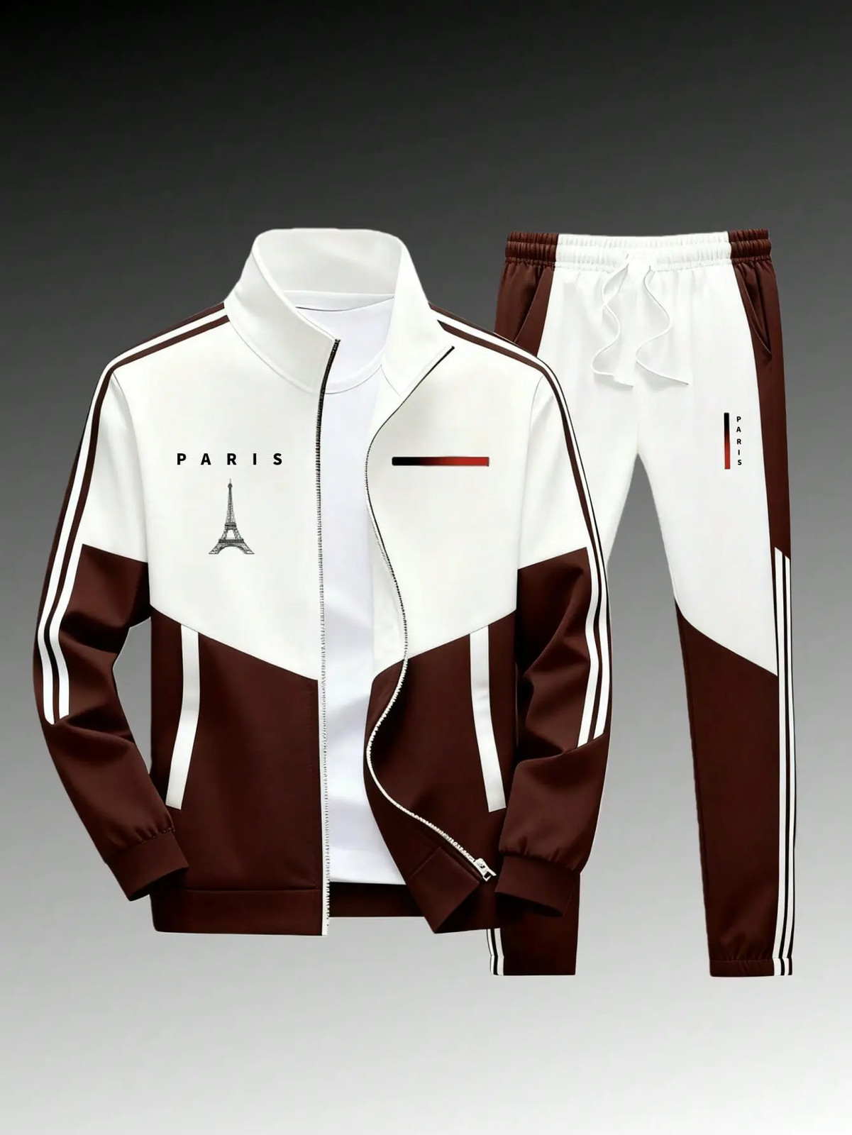Men’s 2-Piece Paris Logo Sportswear Set – Sports Outerwear Jacket & Jogging Pant