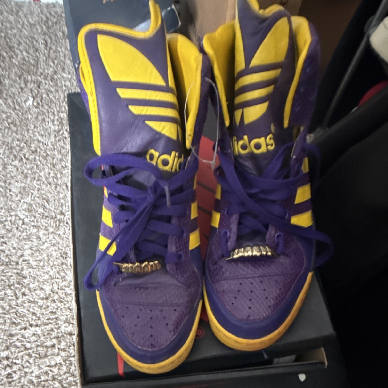 adidas Jeremy Scott Men’s Purple Yellow G06444 High Top Basketball Sneaker