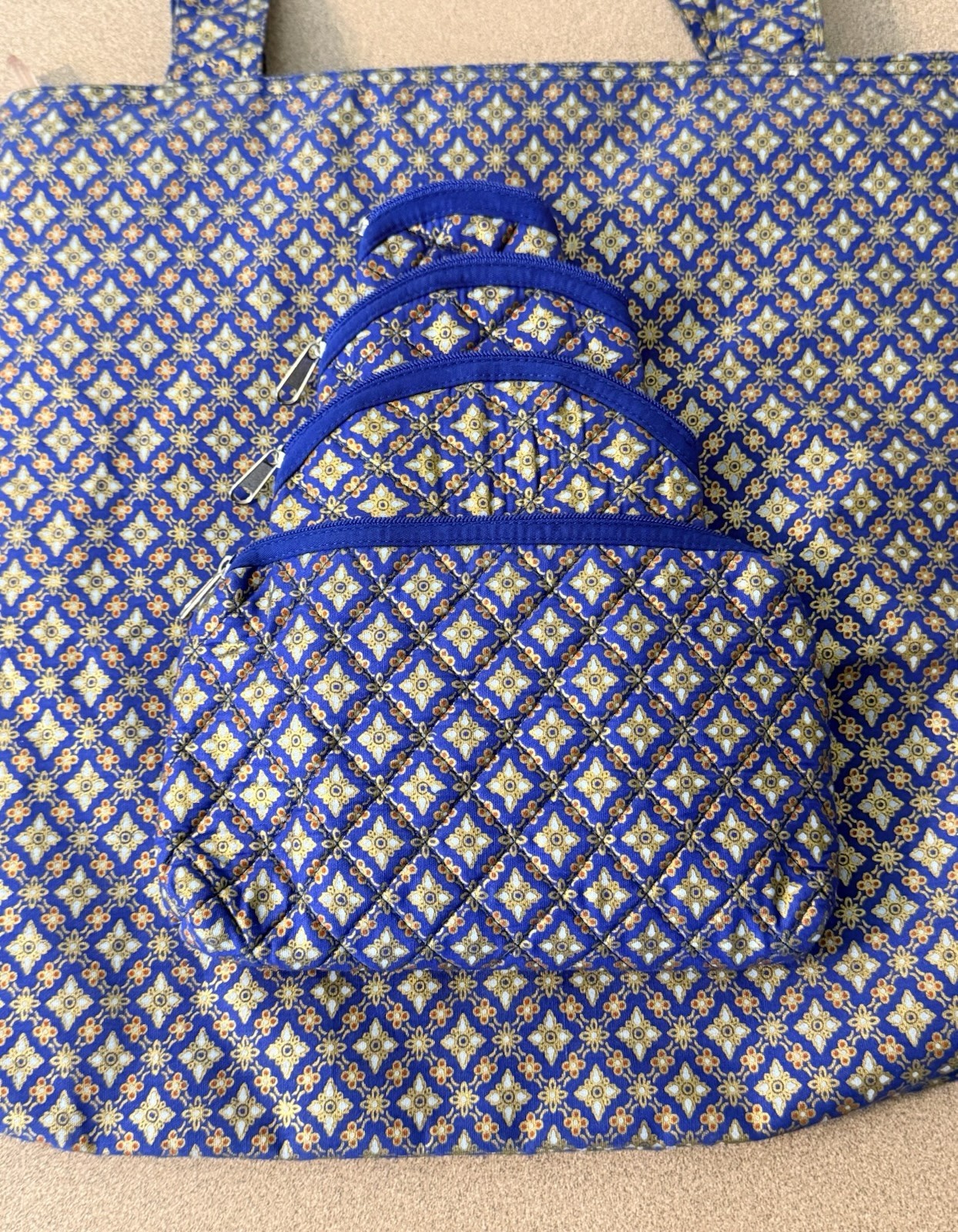 TAVI Quilted Cotton Tote Bag Eco Friendly Fair Trade Handmade Nesting Bags New