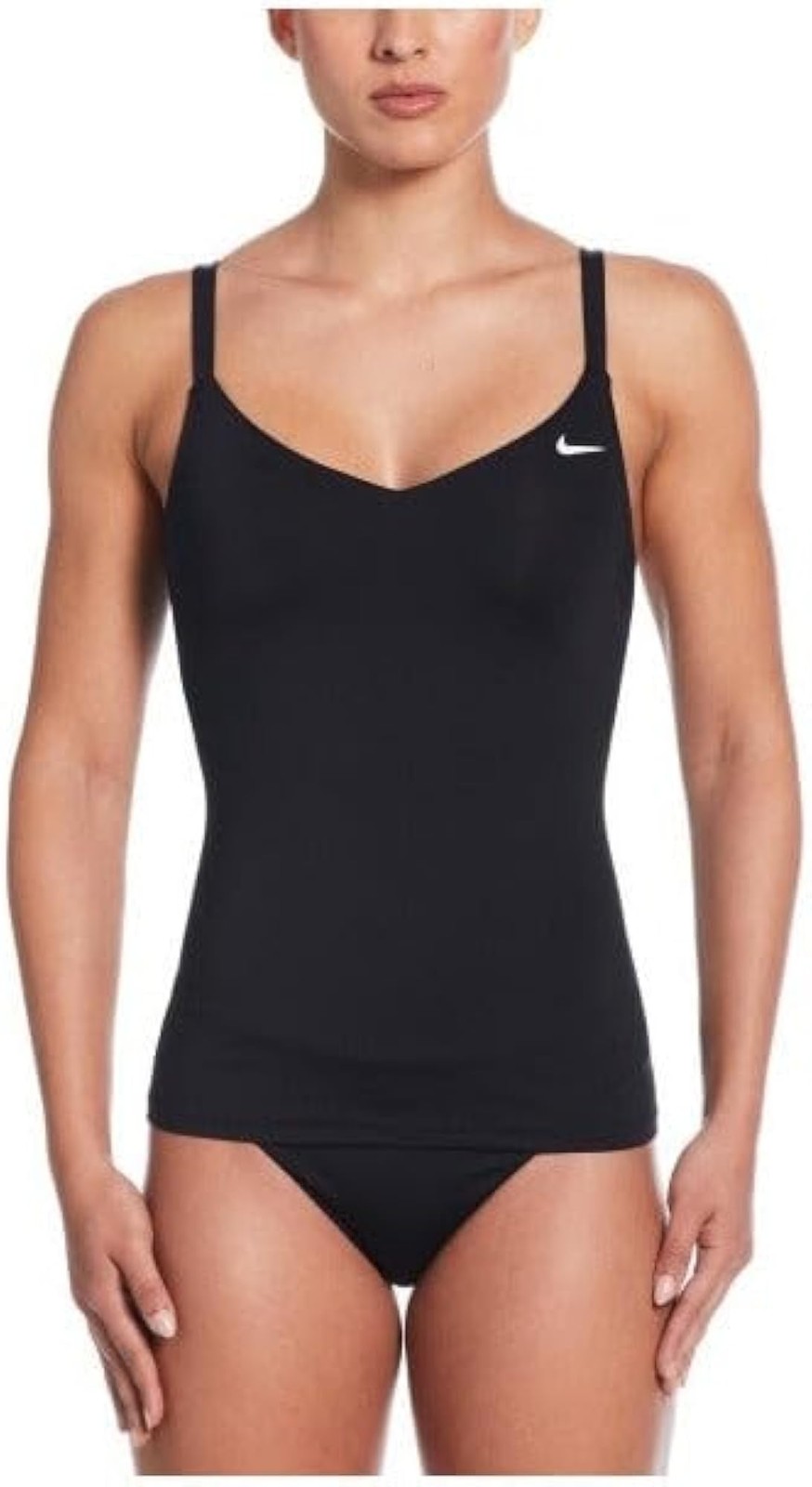 Nike Women’s Standard Effortless Essential V-Neck Tankini, Black – Black – Large