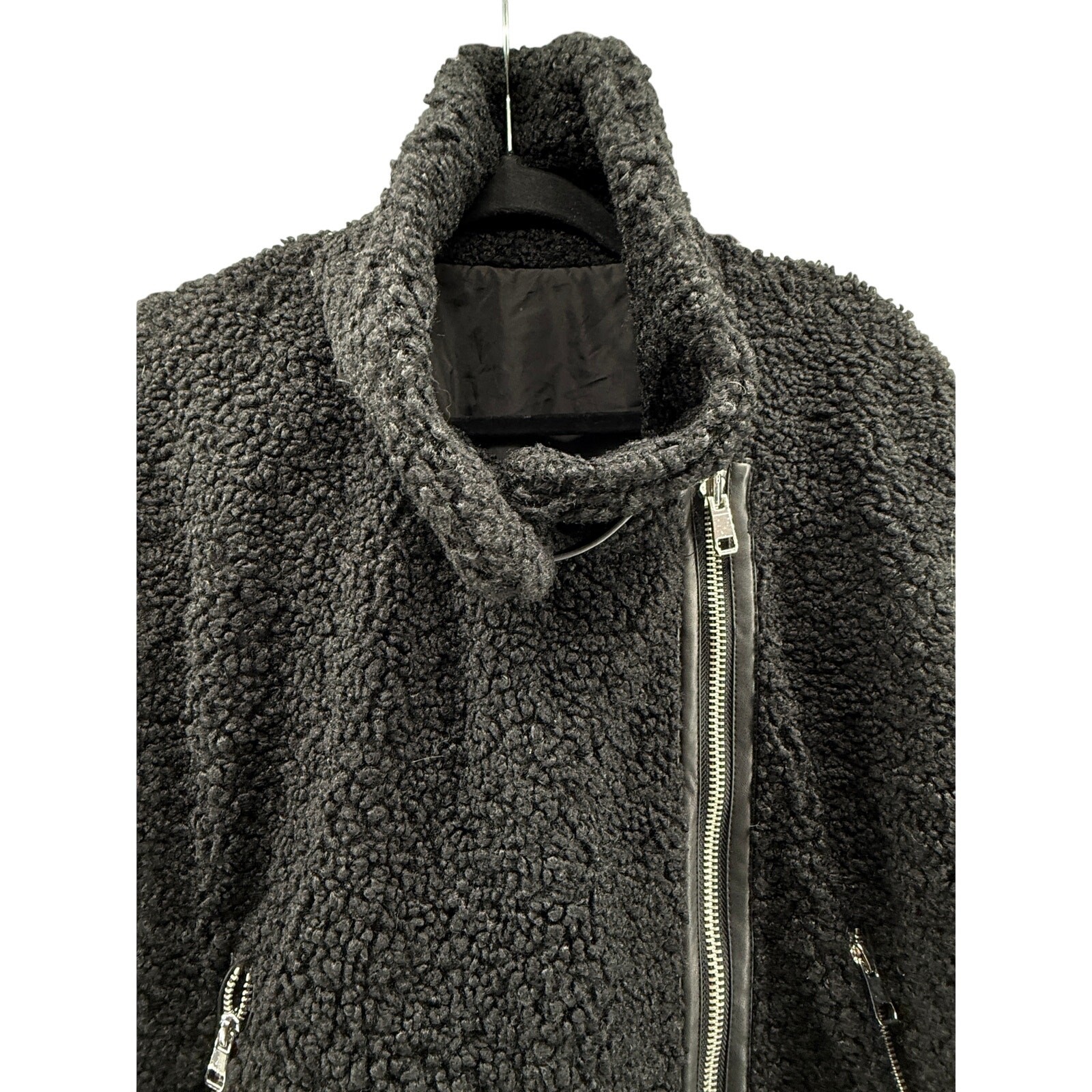 Reversible Sherpa Jacket Moto Zip Black Fleece Biker Coat Size XL NWT a.n.a