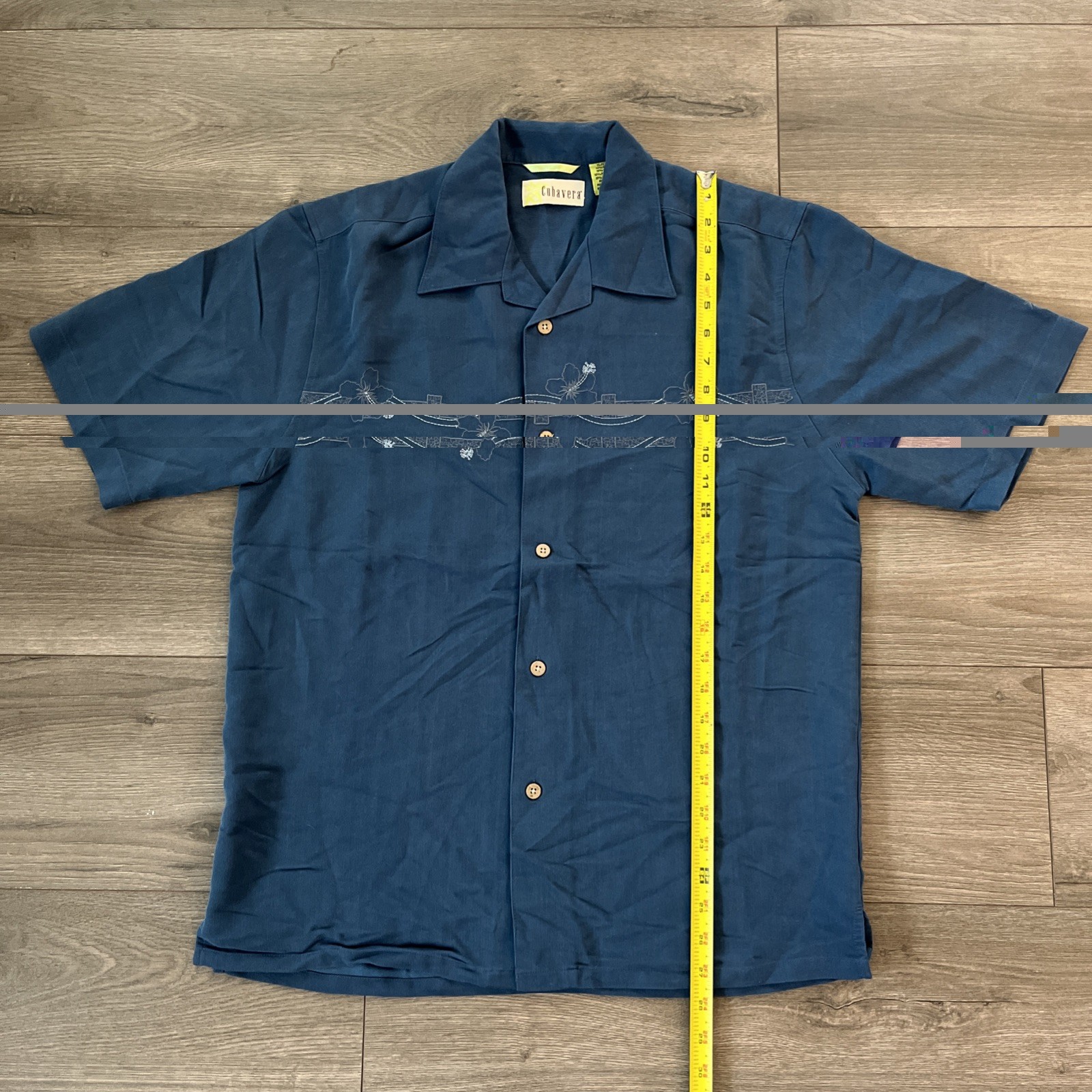 Cubavera Mens S Button Up Short Sleeve Shirt Blue Embroidered
