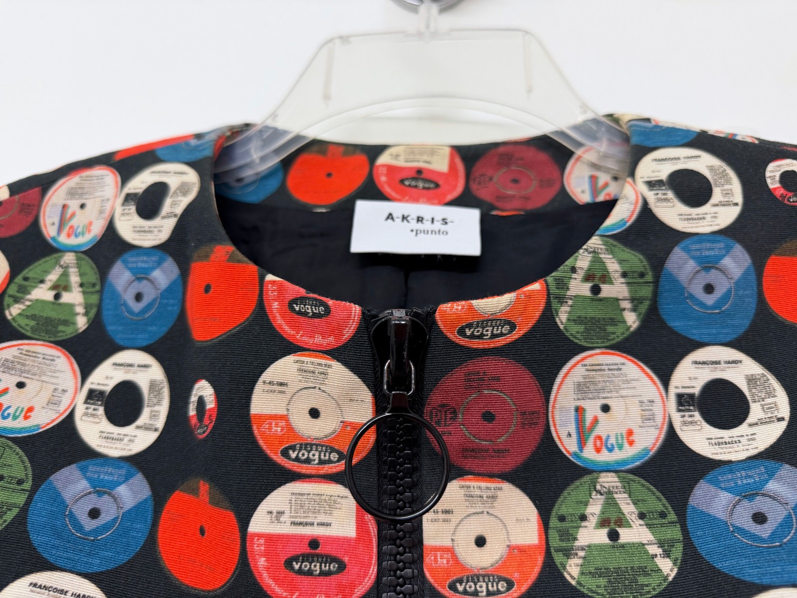 Akris Punto Record Print Jacket Top Dots Circles Vinyl CDs Colorful Full Zip 14