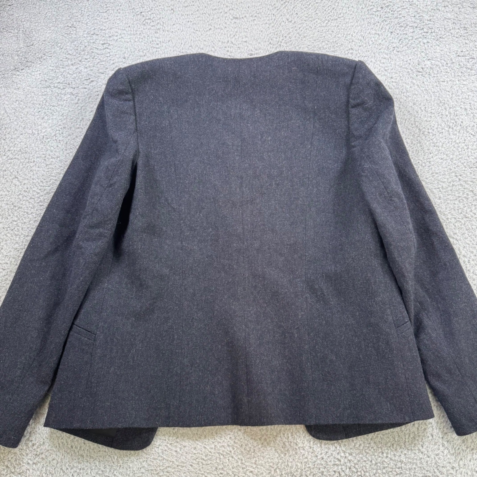 Theory Womens Gray Wool Blend Collarless Open Front Blazer Jacket Size 10