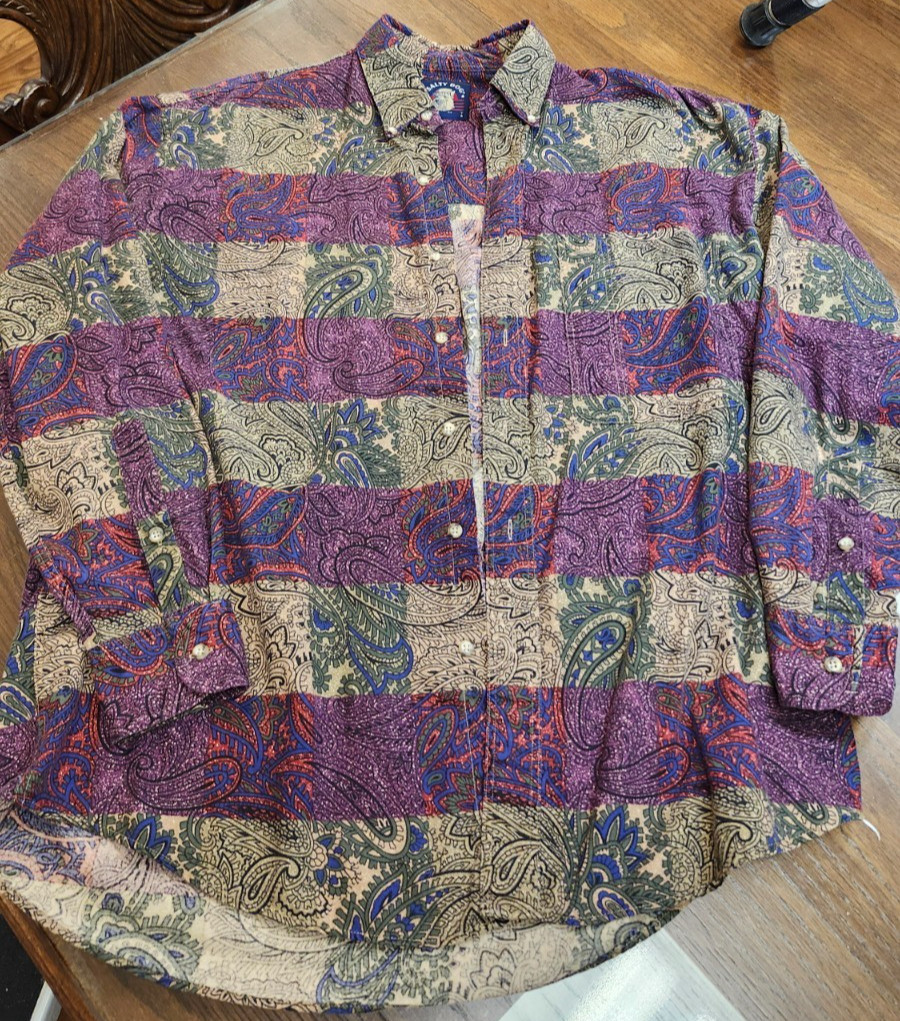 Vtg 1990s Gant Salty Dog Mens Button Down Shirt Paisley Block Pattern Medium