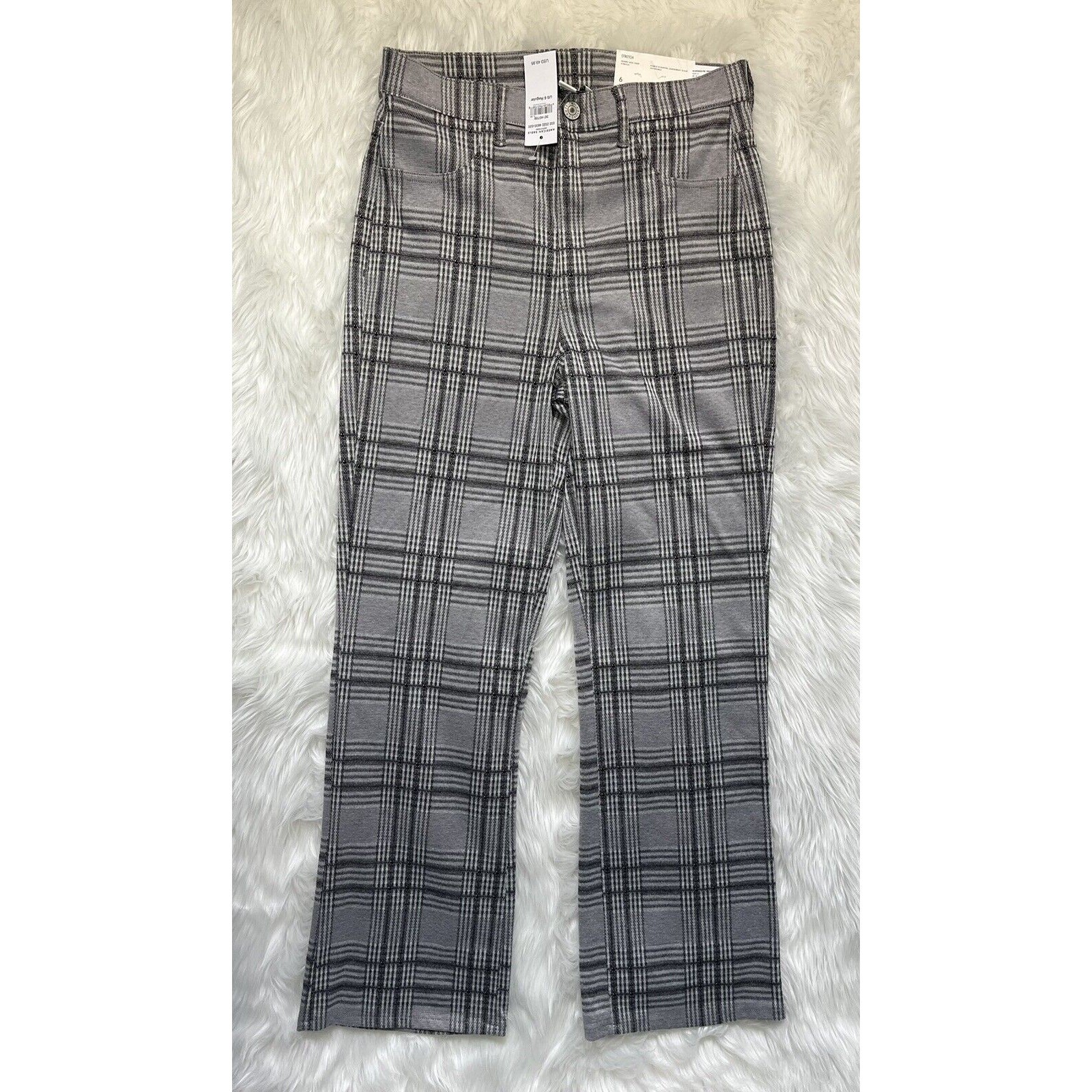 American Eagle Skinny Kick Crop Flare Pants Gray Plaid NWT Size 6 28W Regular