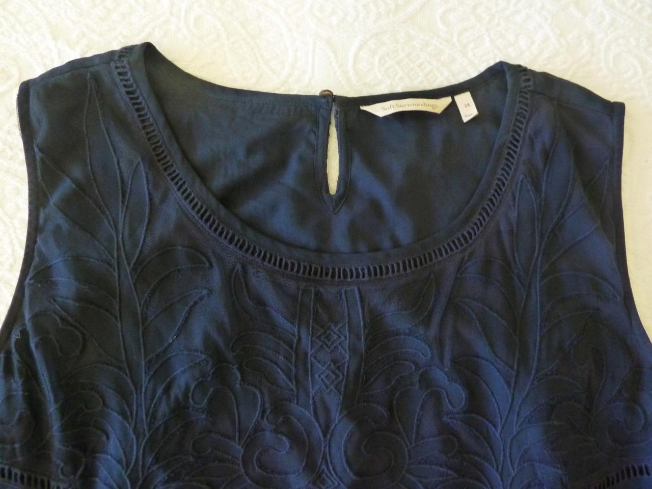 Soft Surroundings Romantic Navy Mixed Tonal Lace Embroidered Midi Dress 2X 53″B