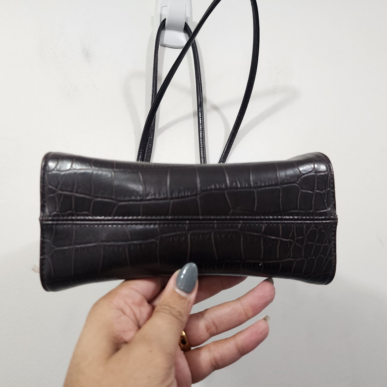 Vintage 90s Nine West Croc Embossed Shoulder Bag Brown Faux Leather Nylon Lining