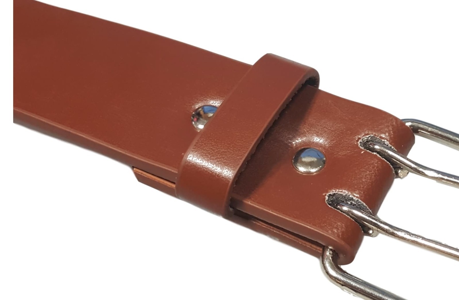 Men’s Women’s Leather Two Rows Silver Grommet Double Holes Brown Belt All Sizes