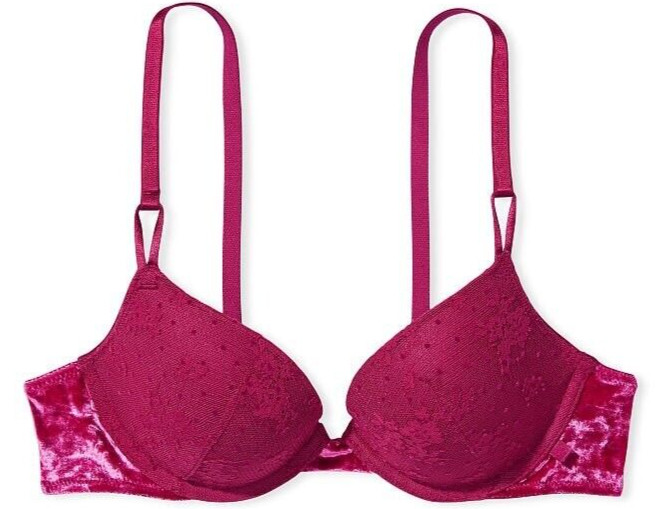 38DD Berry Pink LACE VELVET Wings Extreme Lift Victorias Secret Plunge PU UW Bra