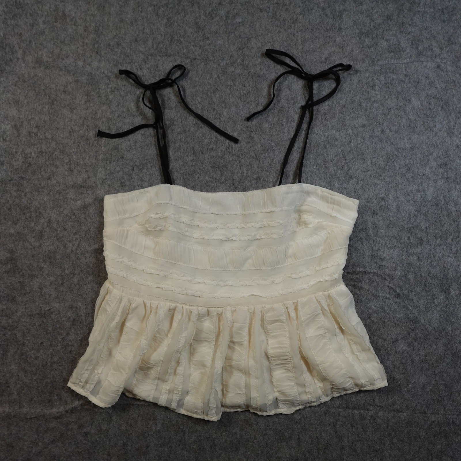 Greylin Top Womens Medium Babydoll Tank Lace Ruffle Coquette Tie Bow Strap Fairy