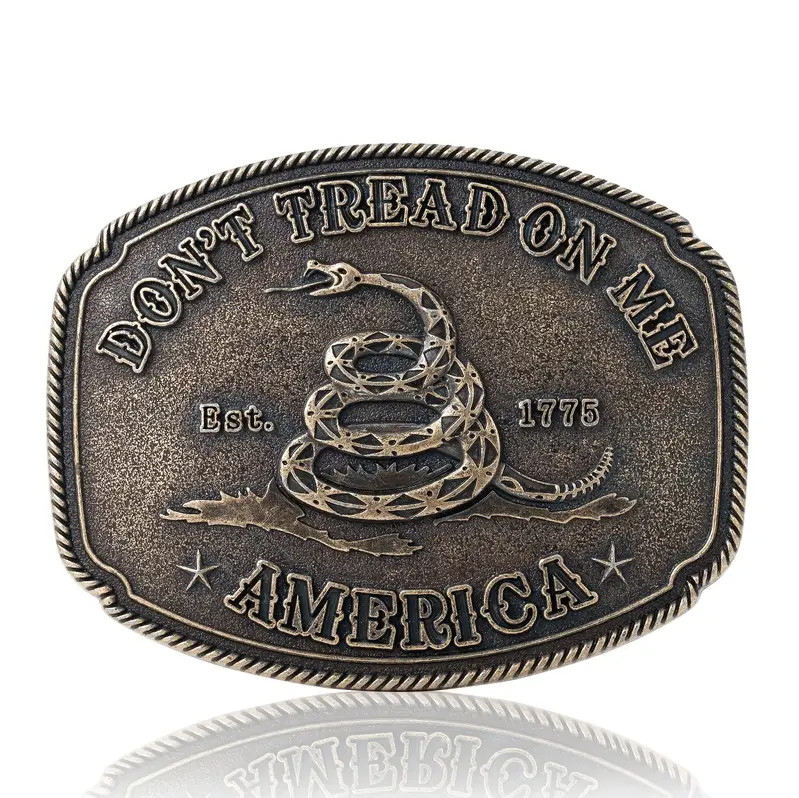 America Don’t Tread On Me Gadsden Flag Snake Belt Buckle Antique Bronze Tone
