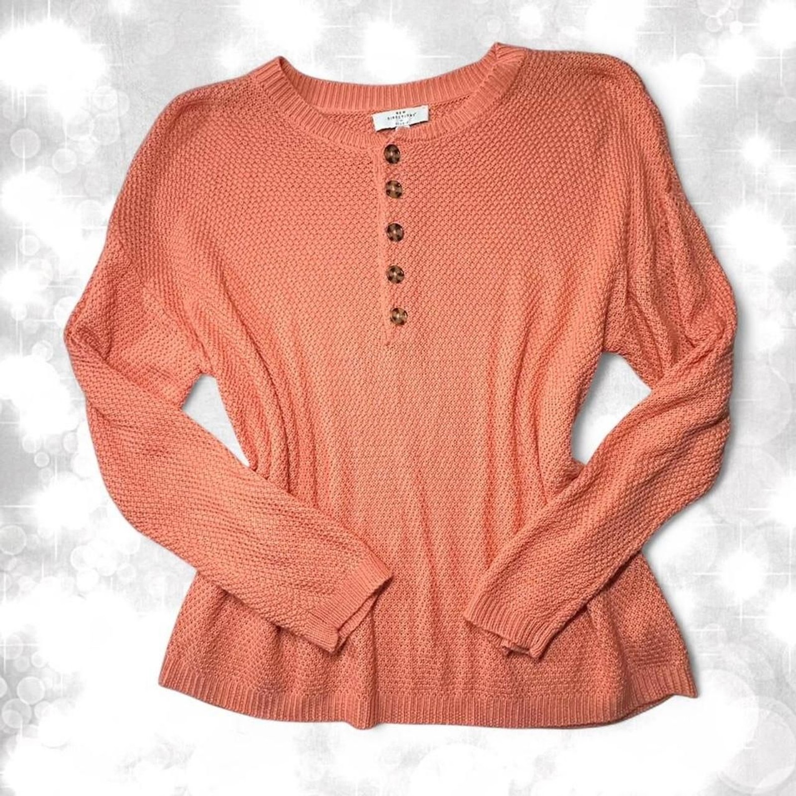Y2k Quarter Button Coral Long Sleeve Textured Top