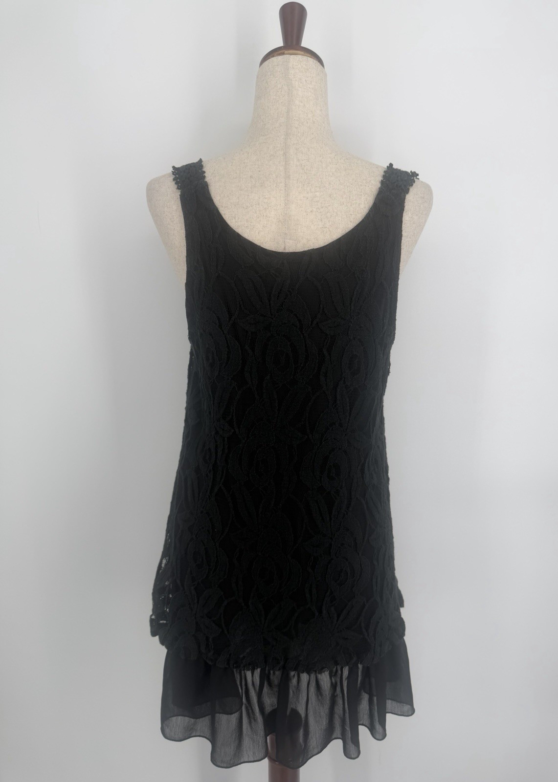 Pretty Angel Tunic Top Large Lace Ruffle Crochet Linen Blend Coquette Black Goth