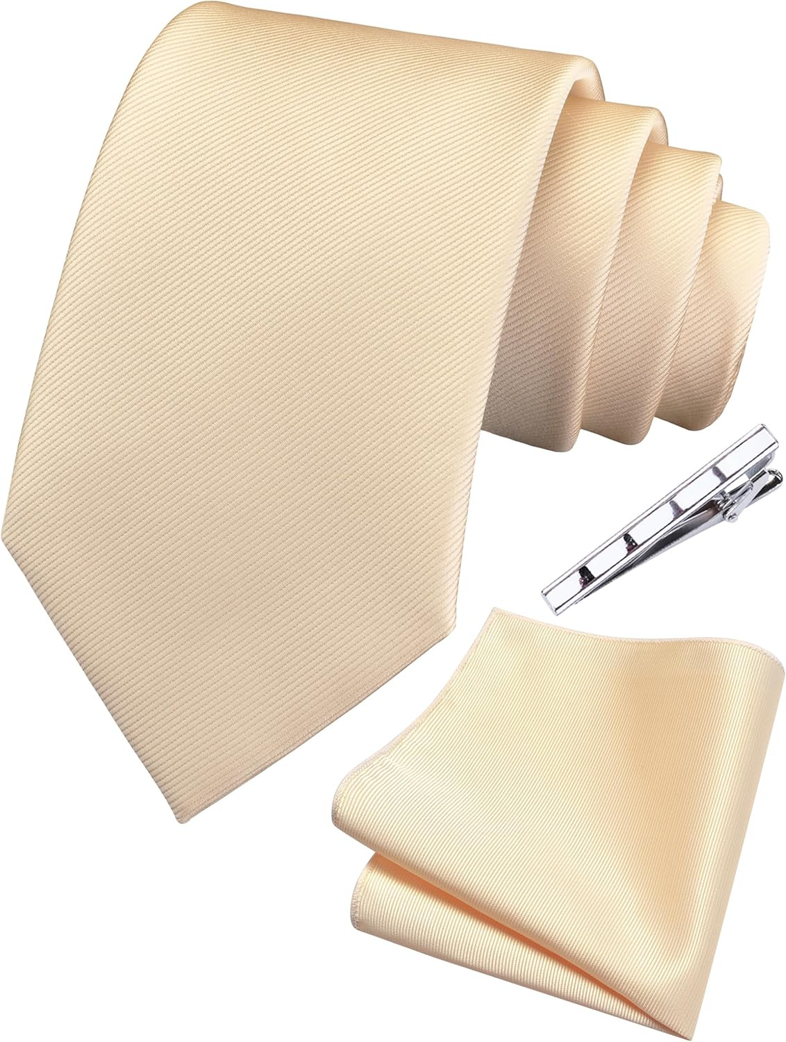 3.15″（8cm） Men’s Solid Color Necktie and Pocket Square Tie Clip Wedding Business