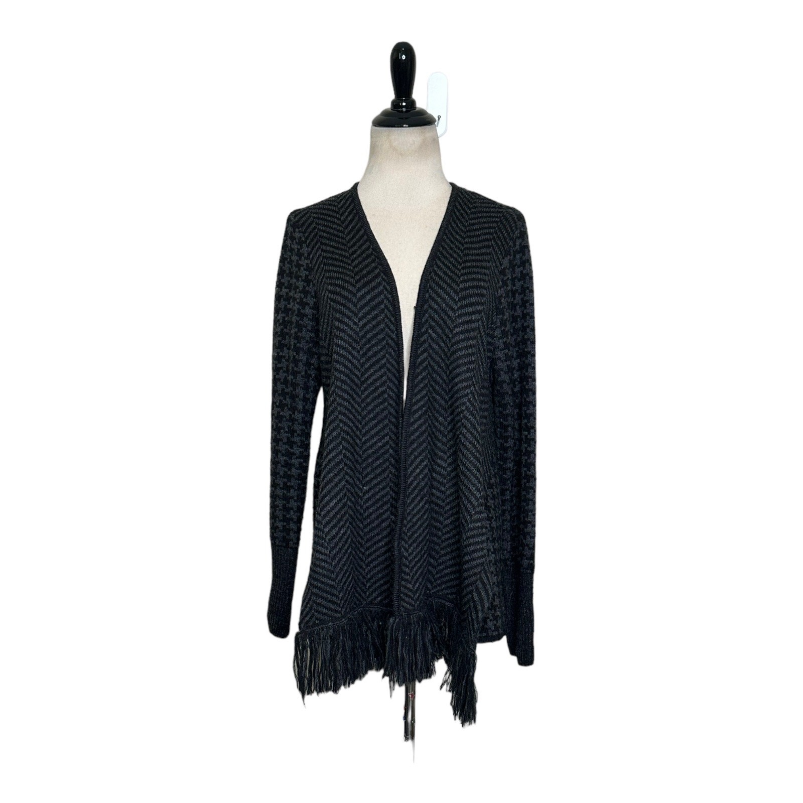 Thakoon herringbone knit fringe cardigan sweater size Large