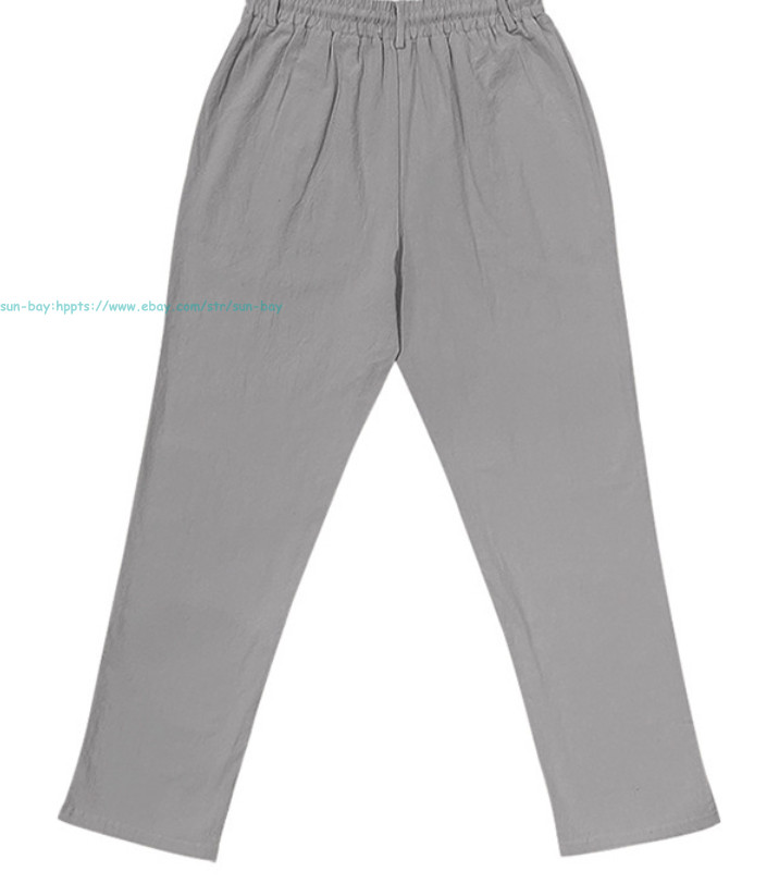 Men Casual Linen Pants Elastic Waist Drawstring Summer Beach Trousers withPocket