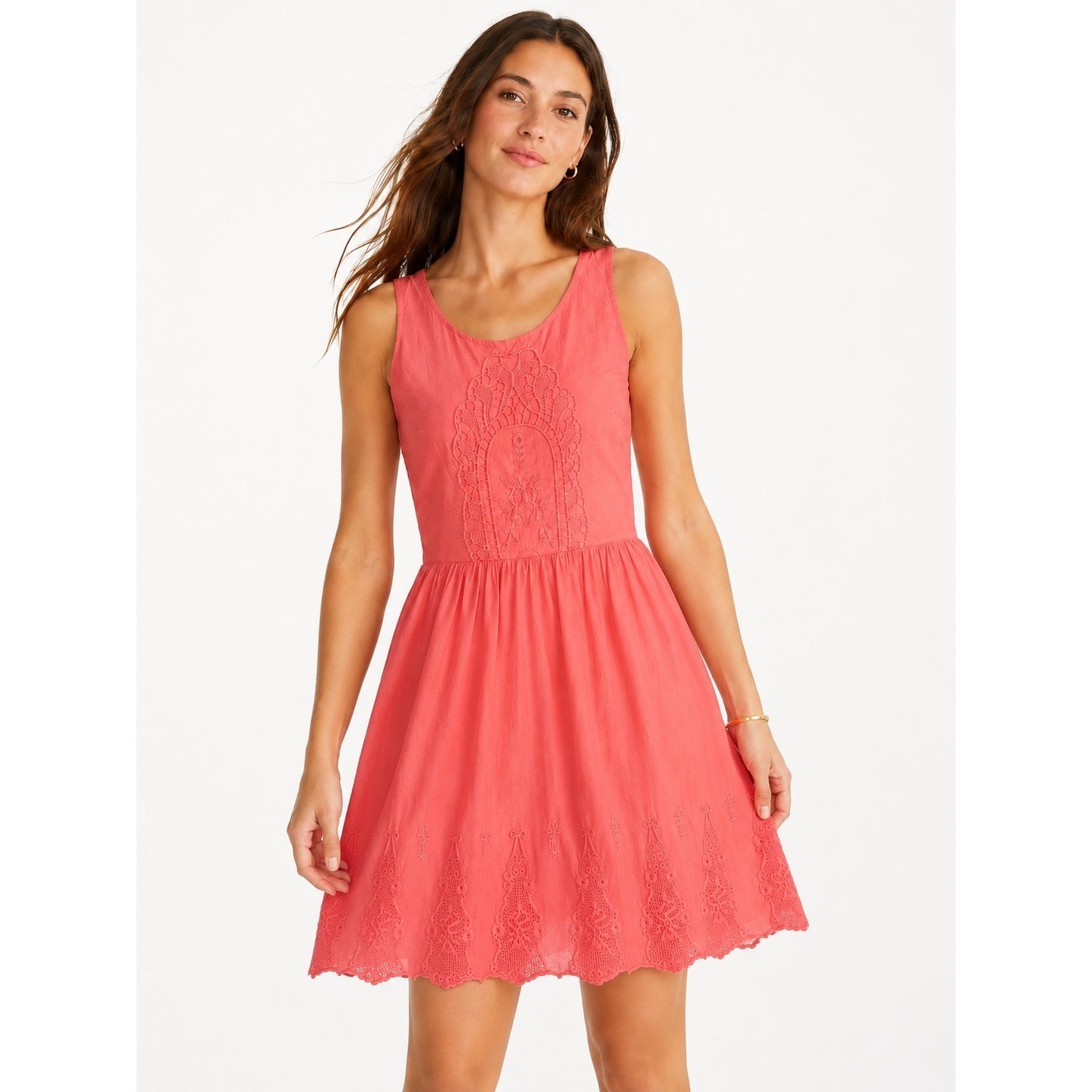 Old Navy Womens Boho Eyelet Crochet Fit and Flare Sun Dress Coral Size 8 Summer