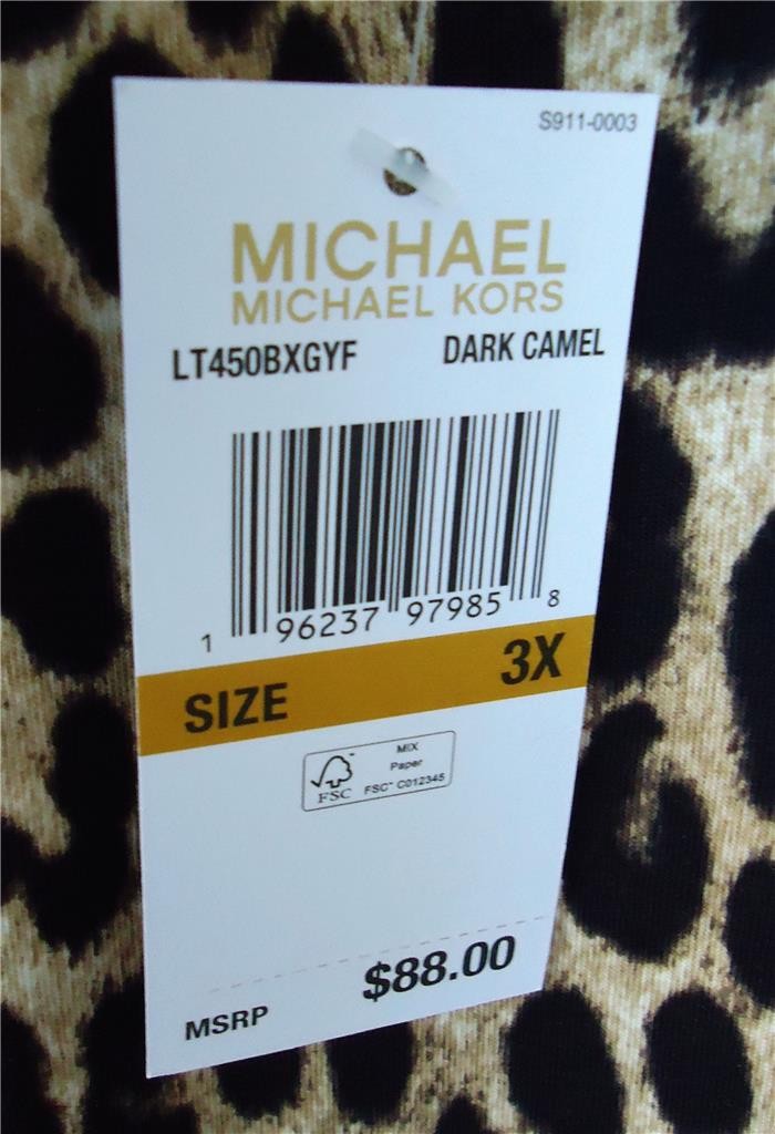 MICHAEL KORS BROWN LEOPARD ANIMAL PRINT STUDDED LOGO T-SHIRT TOP PLUS 3X NWT $88