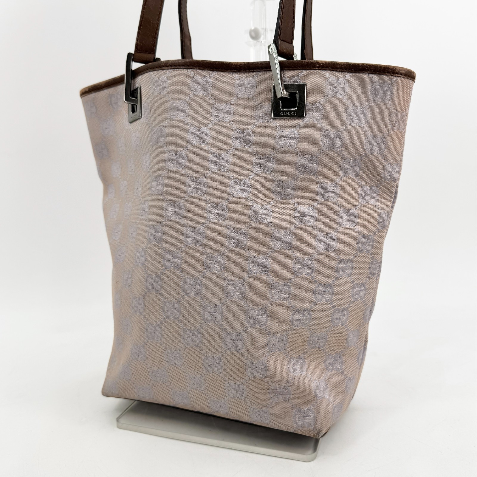 GUCCI GG Canvas Mini Tote Bag Hand Bag Purple Pink Beige Authentic [Rank B+]