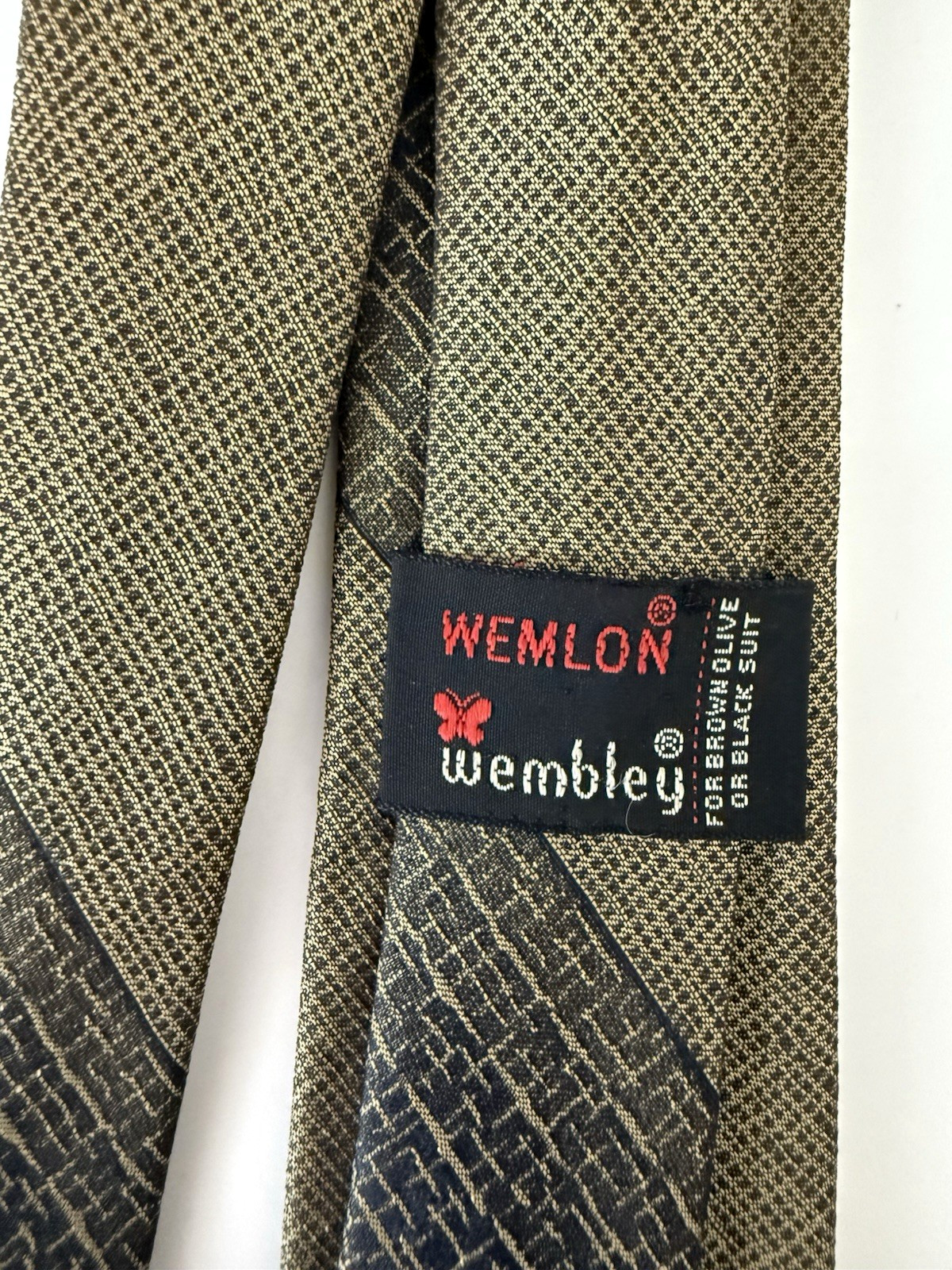 Vintage Wembley By Wemlon Skinny 60s Gold Olive Black Brown Tie Retro Mod Stripe