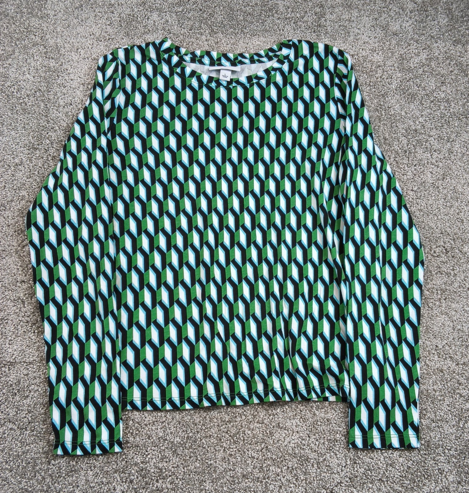 Diane Von Furstenberg Target Arrow Geo Green Long Sleeve Crew Neck Top Size Larg