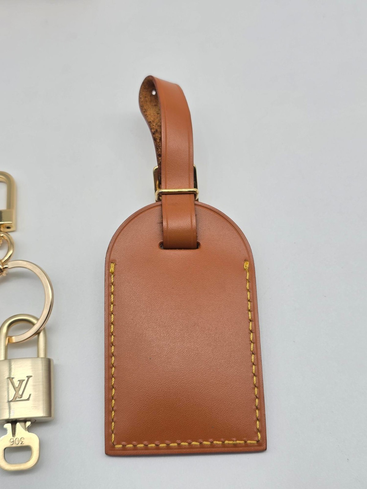Authentic Louis Vuitton Large Brown Luggage Tag Gold LV Padlock Key + Bag Charm