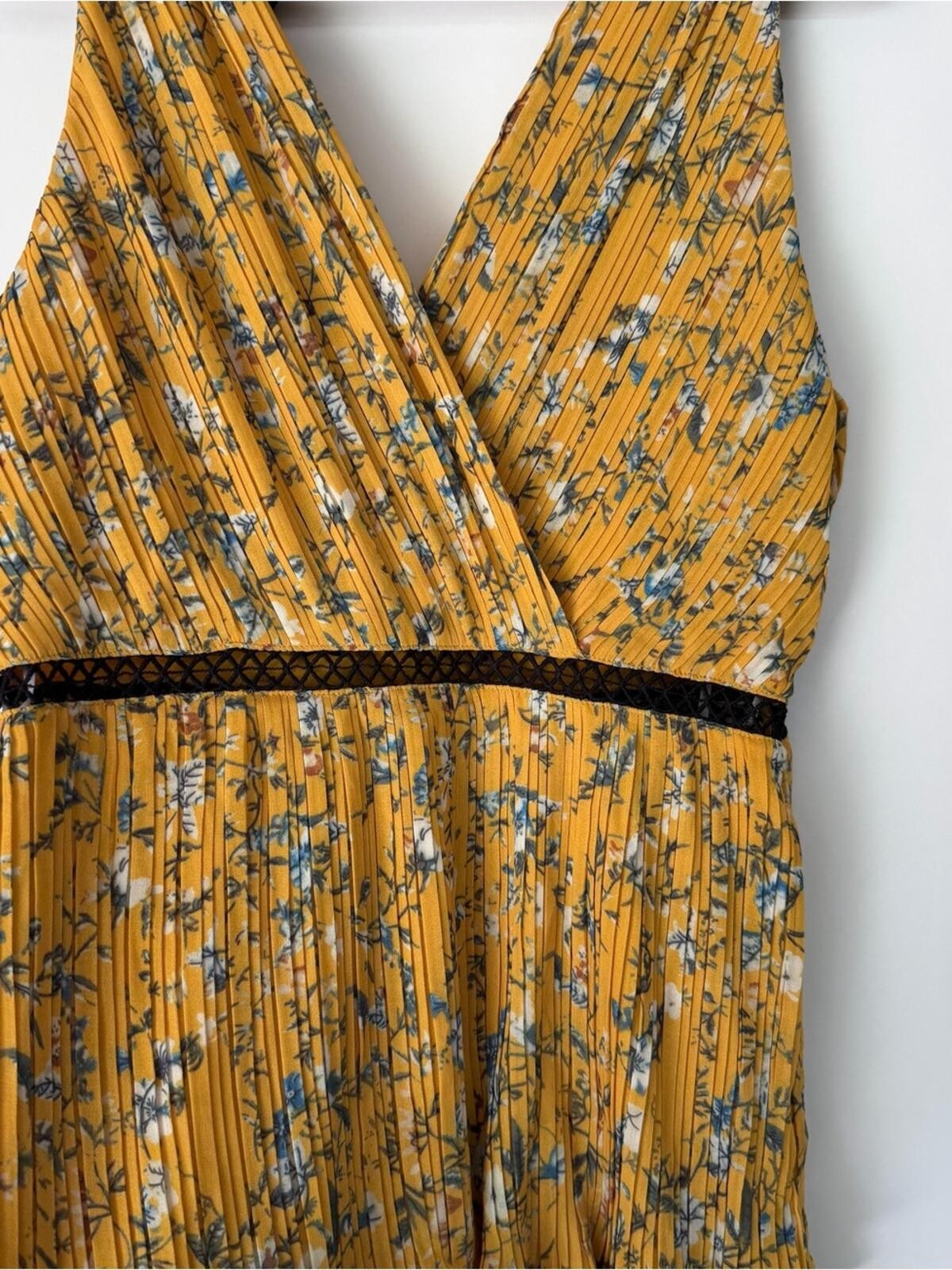 Lulus Such Sophistication Yellow Floral Tiered Maxi Dress with Black Trim