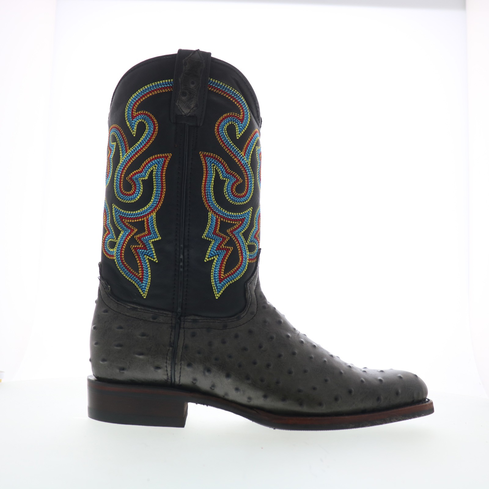 Dingo Ranger Ostrich Print Leather DI-131 Mens Black Cowboy Western Boots
