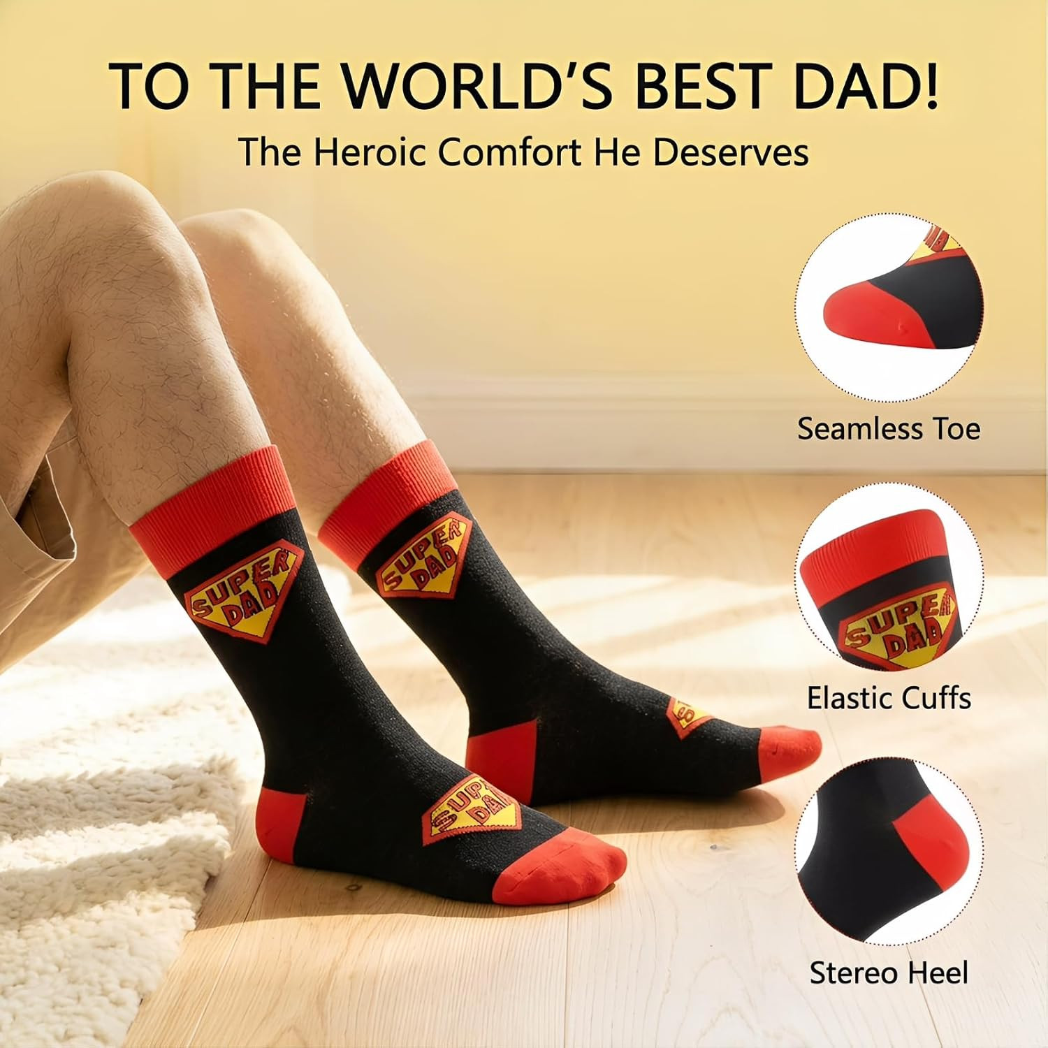 Funny Dad Socks Gift for Father’S Day, Super Dad Ever Novelty Mens Dress Socks,