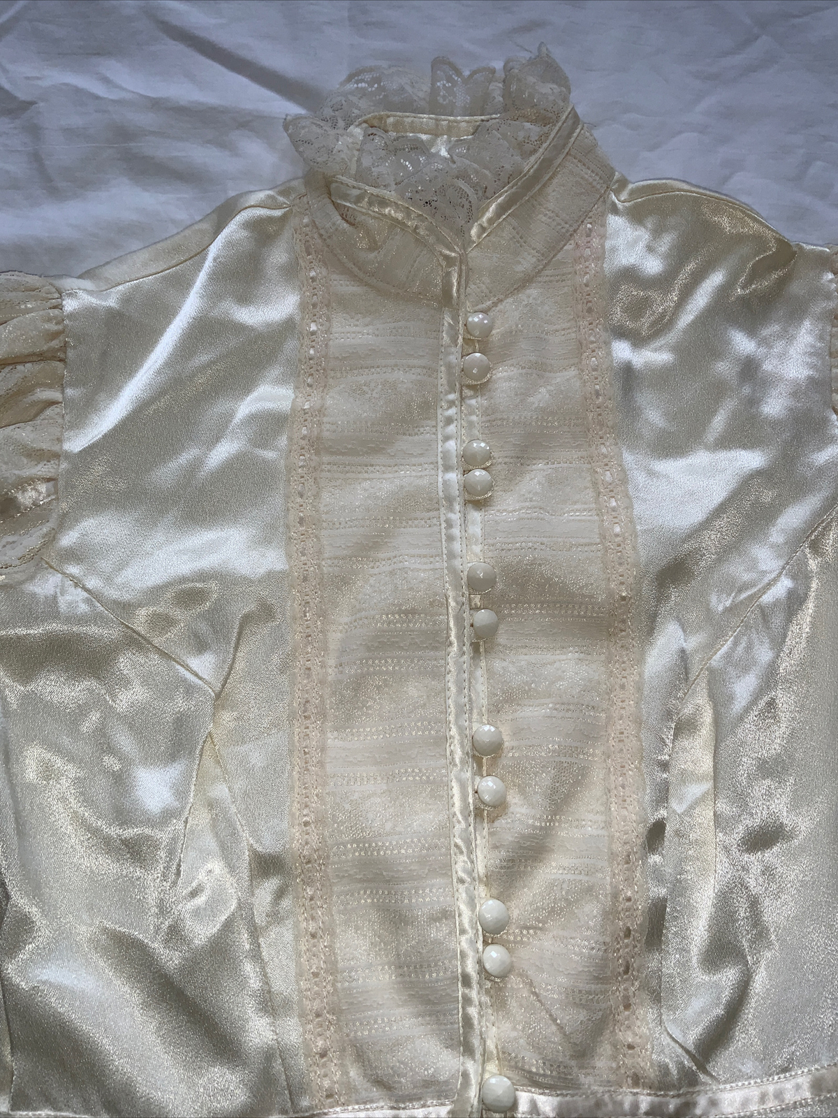Sz 5 70’s Jessica’s Gunnies Satin Lace vintage Blouse Gunne Sax Hippie -Stain