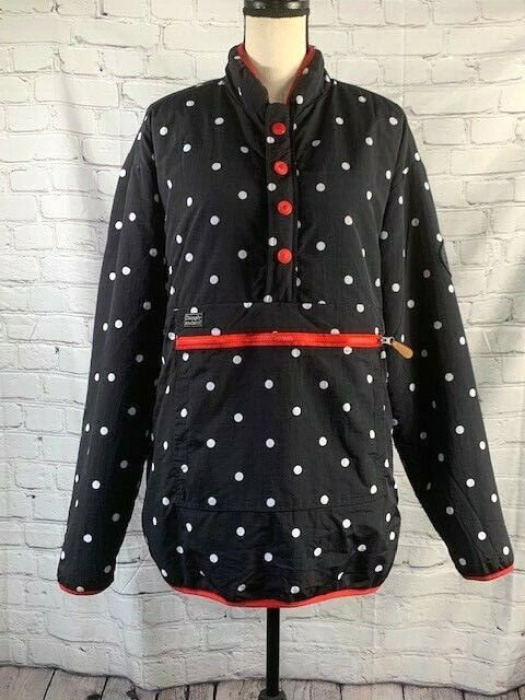 Simply Southern Women Reversible Sharpa Black White Polka-Dot 1/3 Zip Pockets XL
