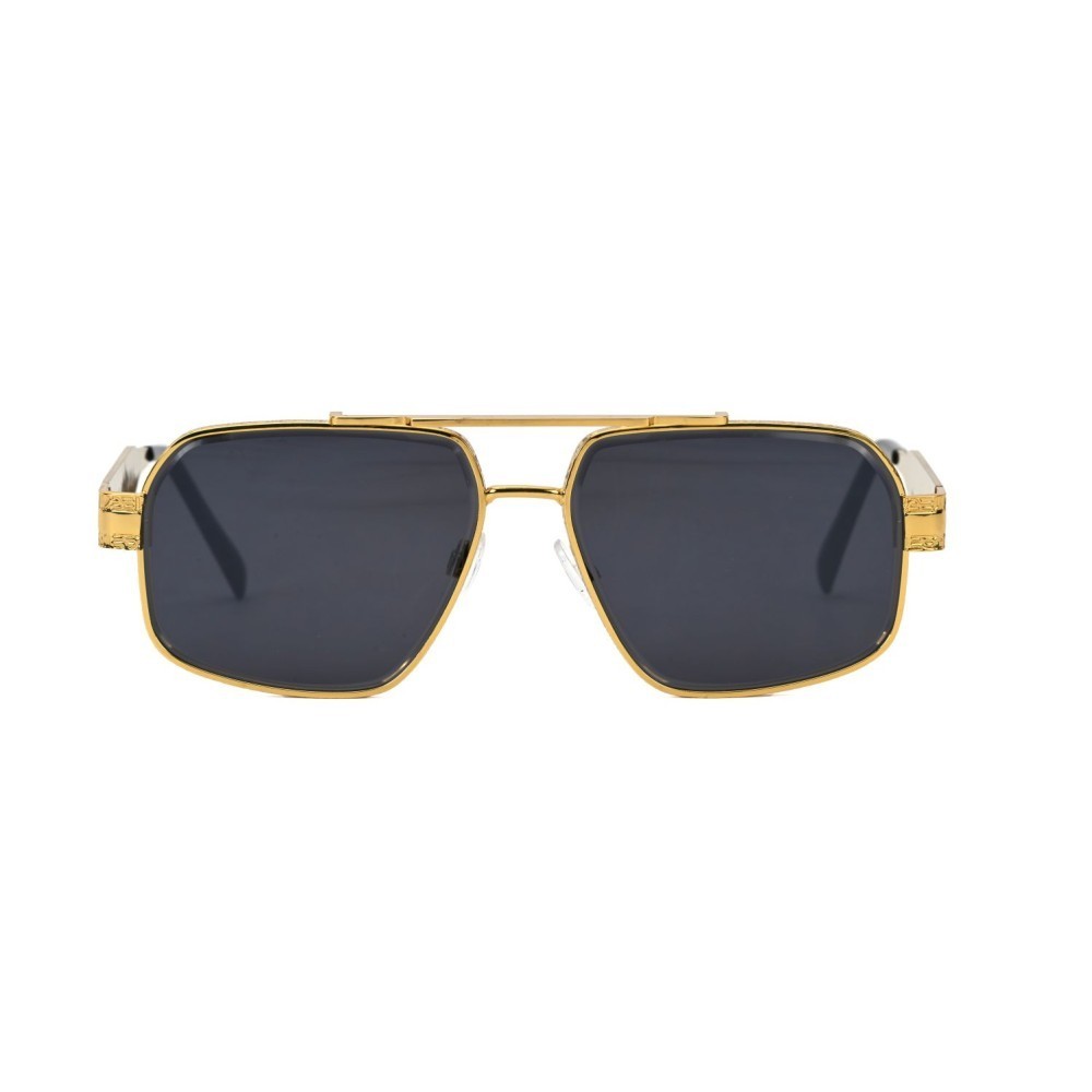 Men Sunglasses Classic Black Lens Square Fashion Design Gold Metal Frame Shades
