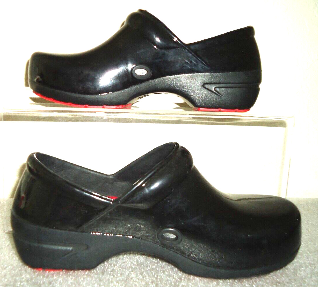 #3 Anywear Slip Resistant 7 Women / 5 Men Unisex Black/Red Patten Leather Clogs