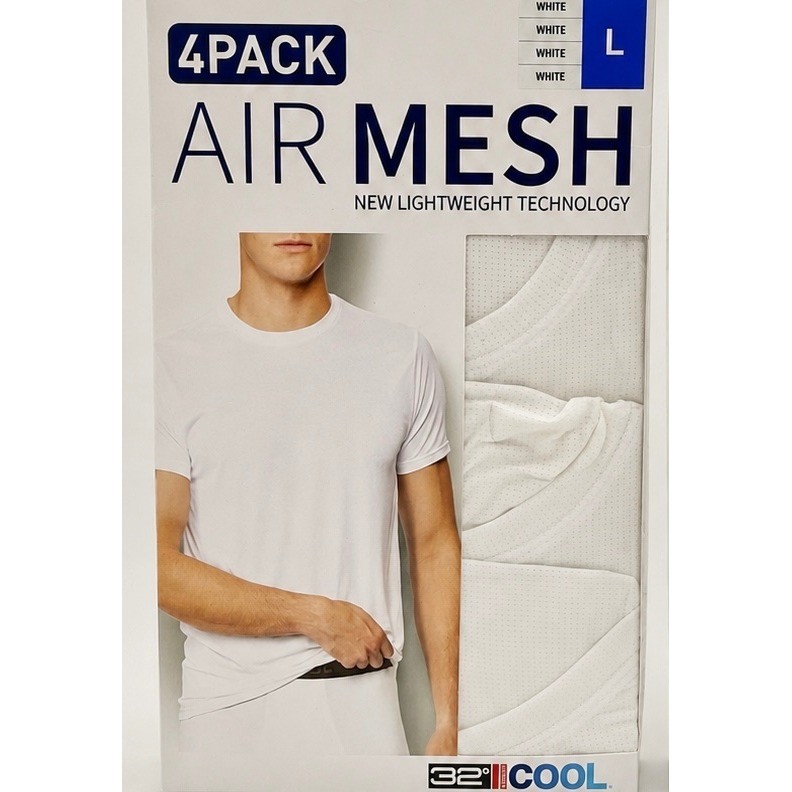 32 Degrees Cool Mens 4 Pack Air Mesh Undershirts White Crew Neck Tee Size Large