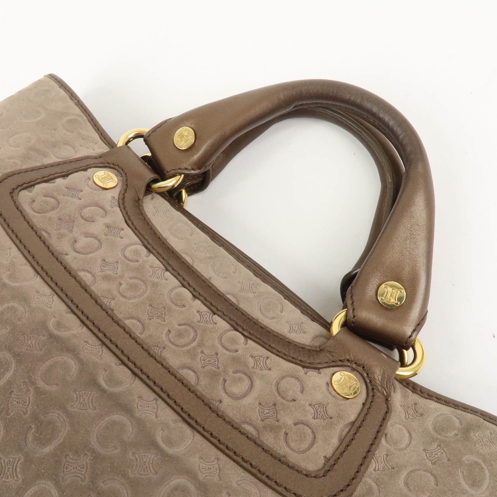 CELINE C Macadam Suede Leather Boogie Bag Hand Bag Beige Brown Auth Used F/S
