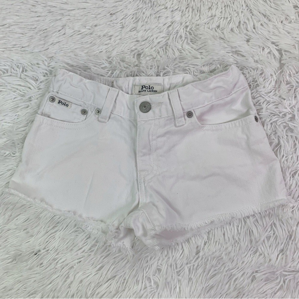 Polo by Ralph Lauren girl’s cut off Jean Shorts frayed hem in white