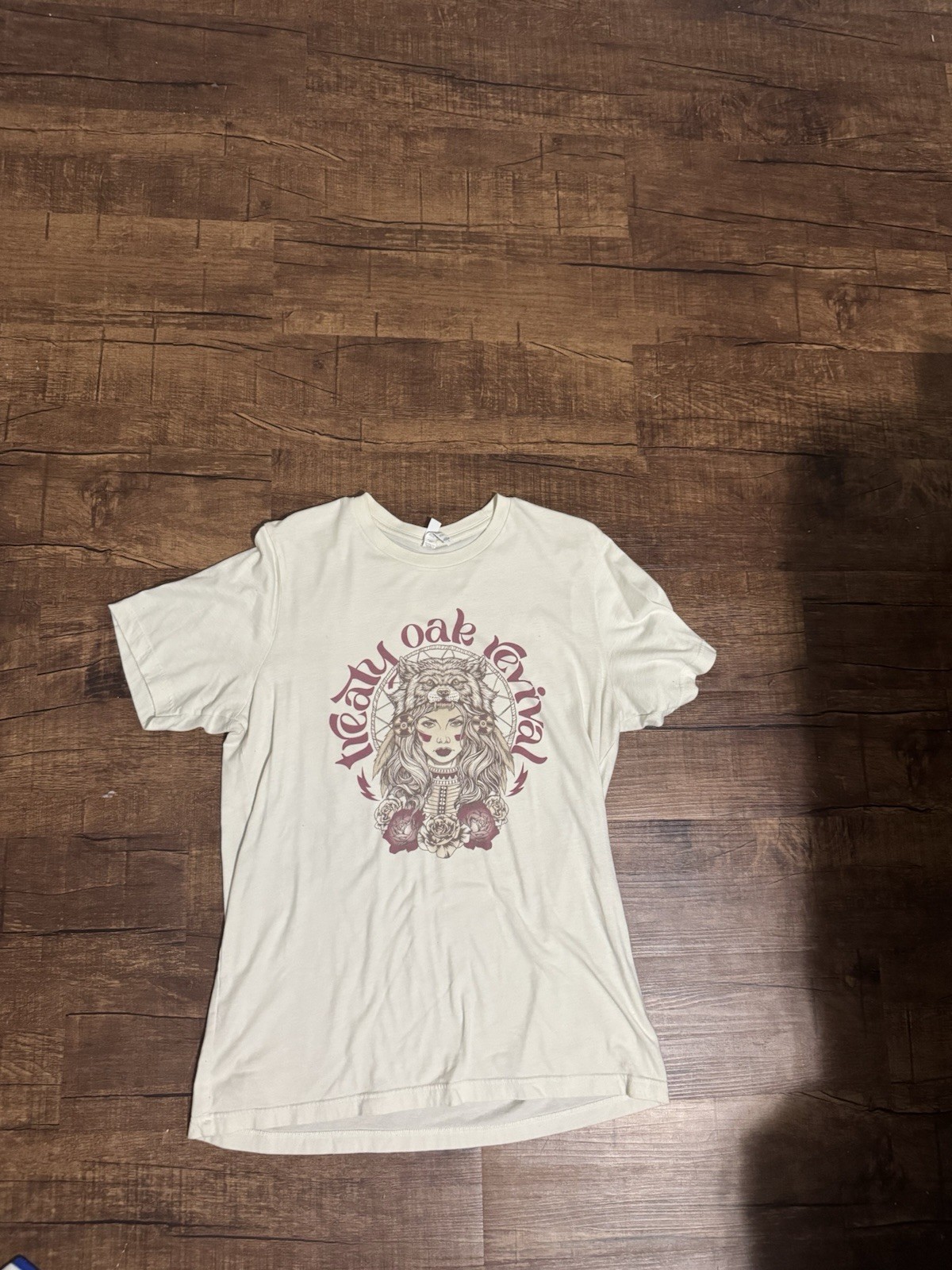Treaty Oak Revival Band Tee Wolf Headdress Graphic Shirt Sz L
