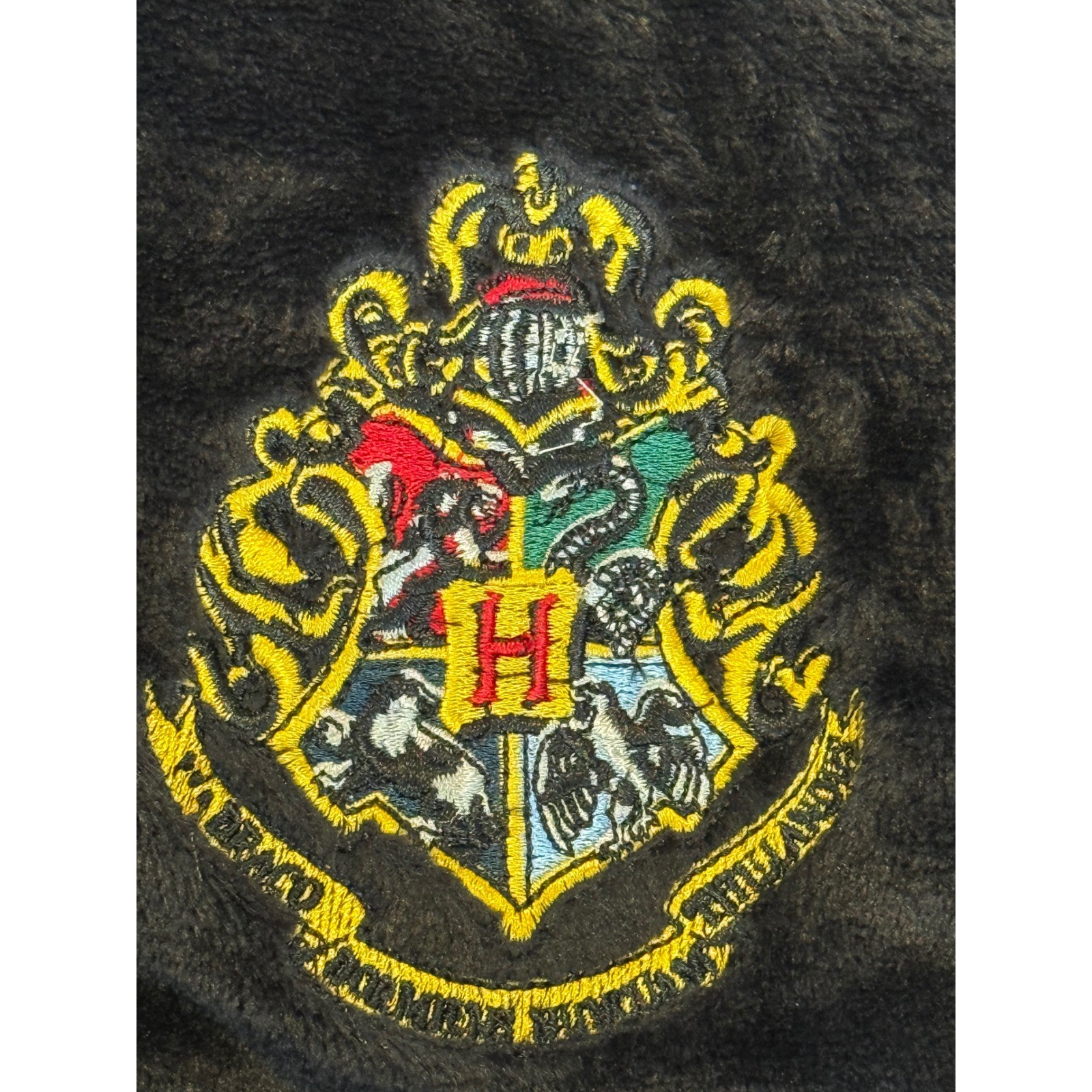 Harry Potter Wizarding World PJammy Black Plush Hooded Robe Hogwarts Crest Sz OS